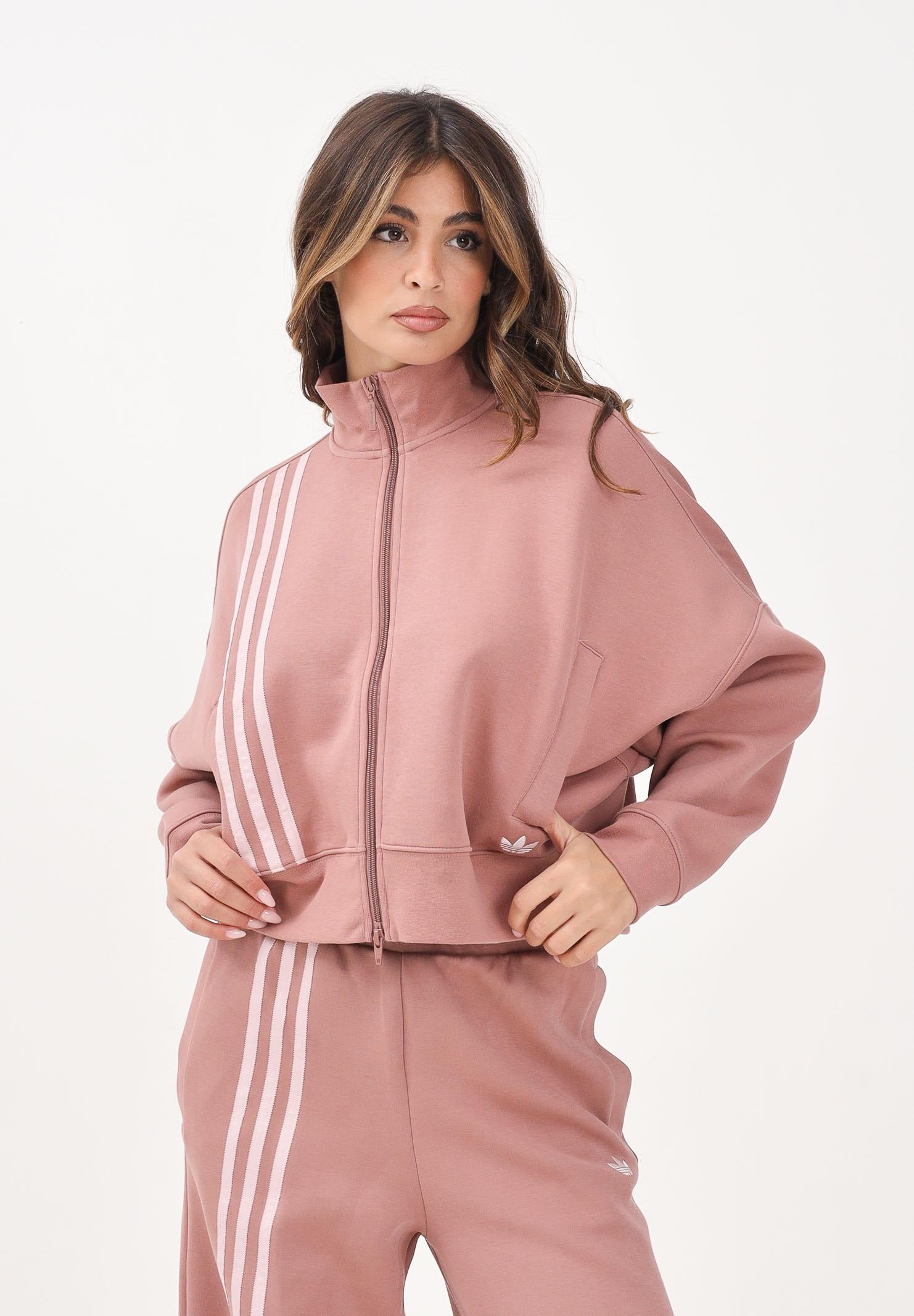 ADIDAS ORIGINALS Felpa con zip Off Placed 3 Stripes rosa da donna JW3609 ADIDAS ORIGINALS