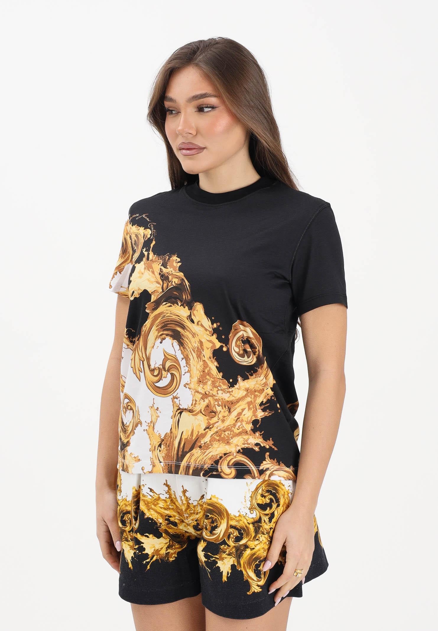 VERSACE JEANS COUTURE T-shirt a manica corta nera e bianca da donna con stampa Wave Couture 80HAH6P3JS542 GL1 VERSACE JEANS COUTURE