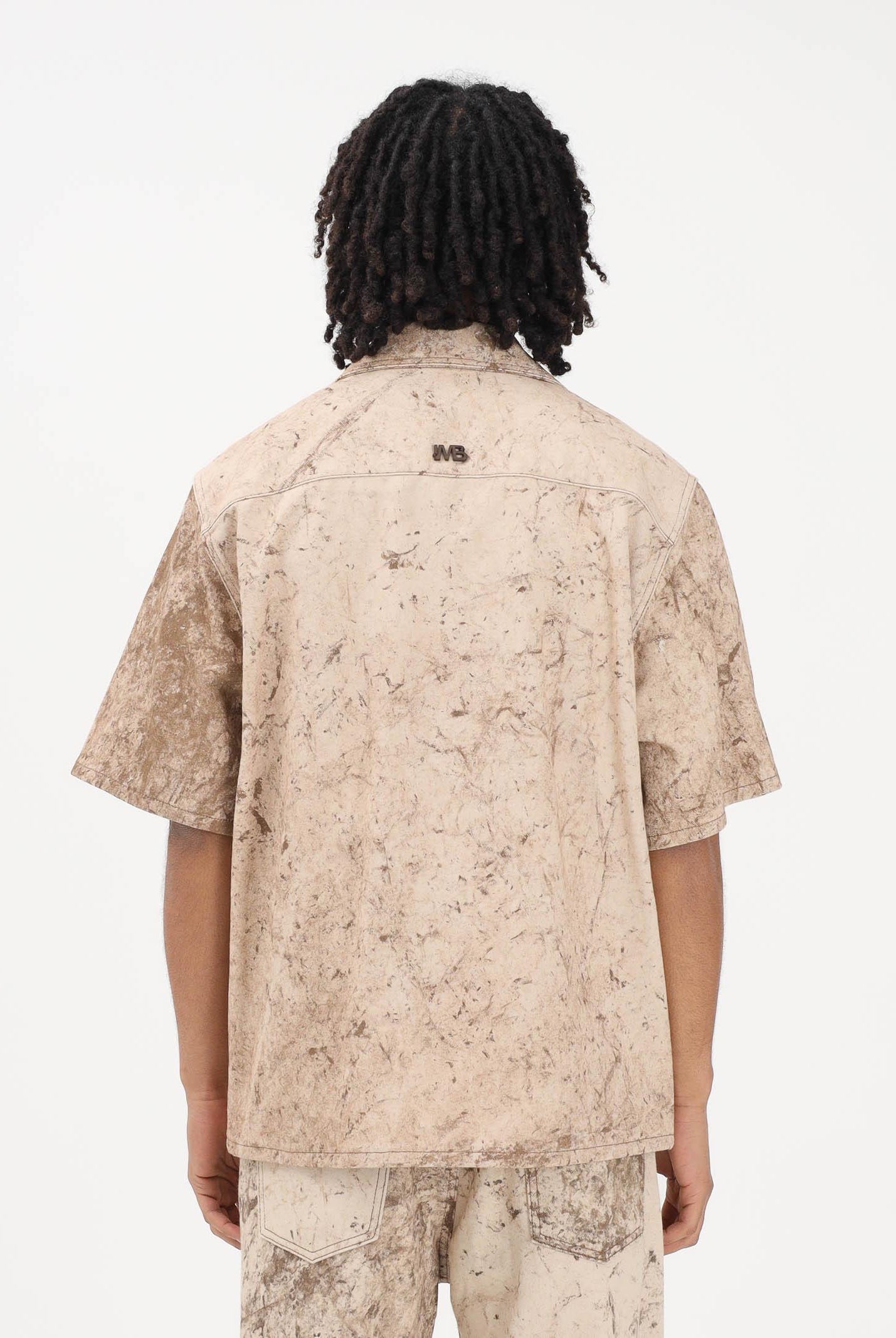 I'M BRIAN Camica a manica corta beige da uomo con stampa effetto marmorizzato CA3651 0025 I'M BRIAN