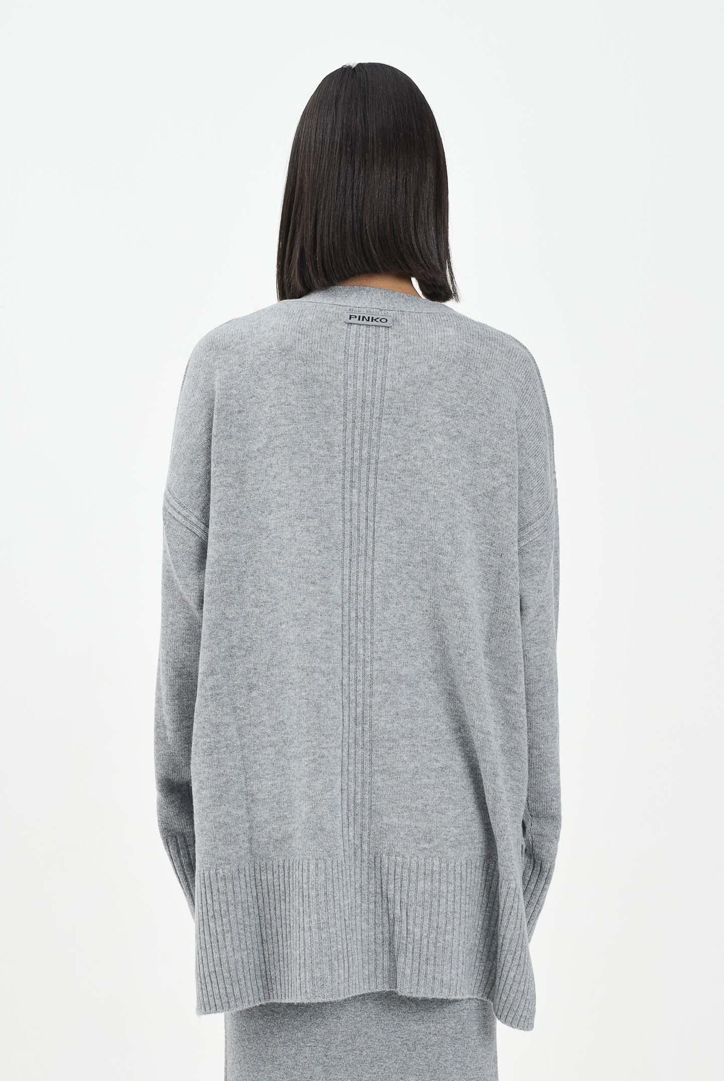 PINKO Cardigan lungo grigio da donna con logo 105451A2Q9 II2 PINKO