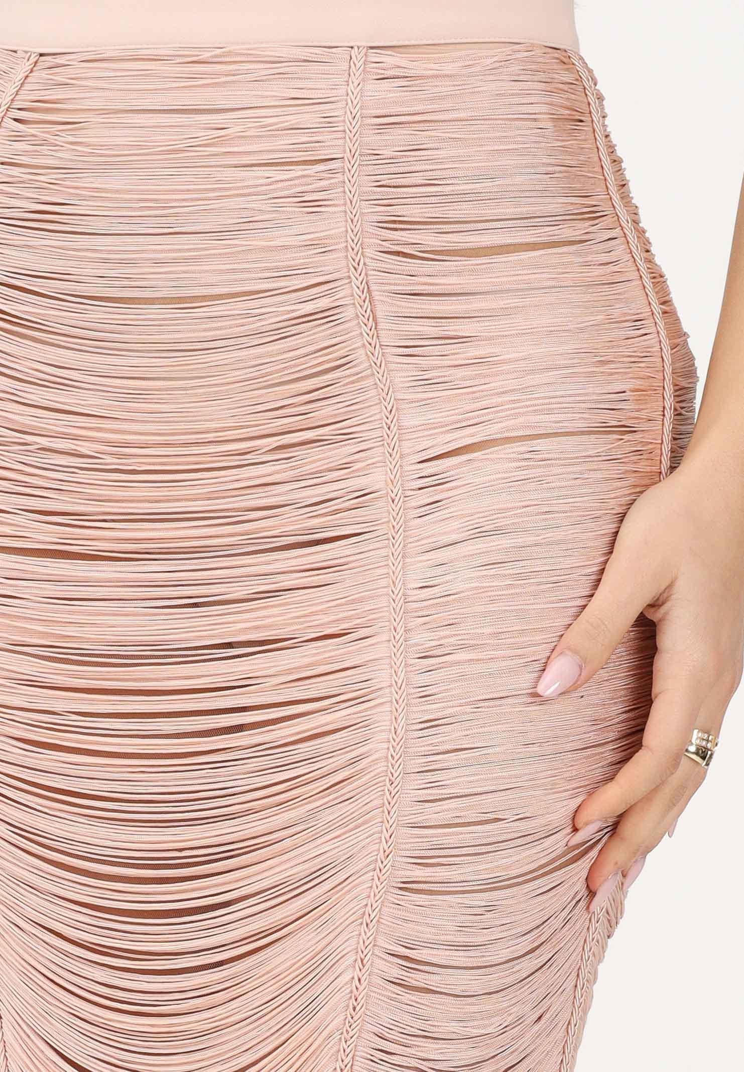 ELISABETTA FRANCHI Gonna midi nude da donna con frange GO18163E2 EA1 ELISABETTA FRANCHI