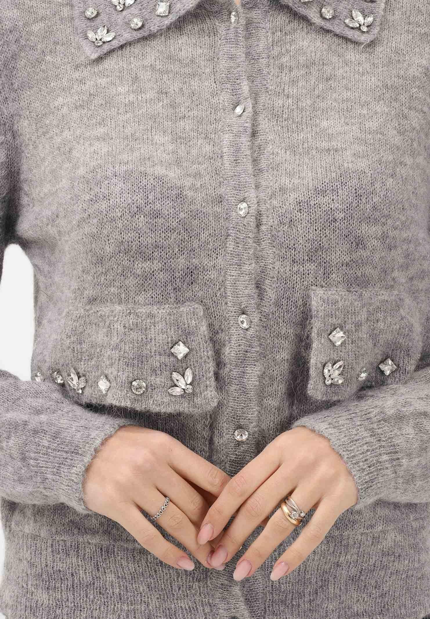 VICOLO Cardigan grigio da donna con dettagli gioiello 77263F GR VICOLO