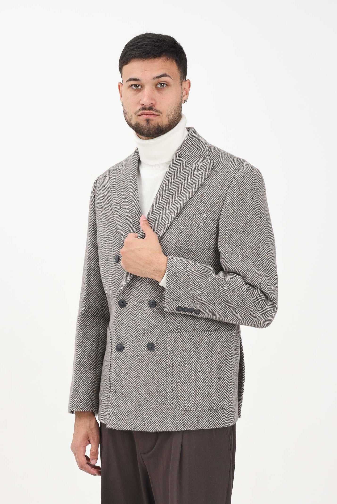 SELECTED HOMME Giacca da uomo realizzata con motivo spigato nei toni del marrone e del beige 16098742 BrownRice SELECTED HOMME