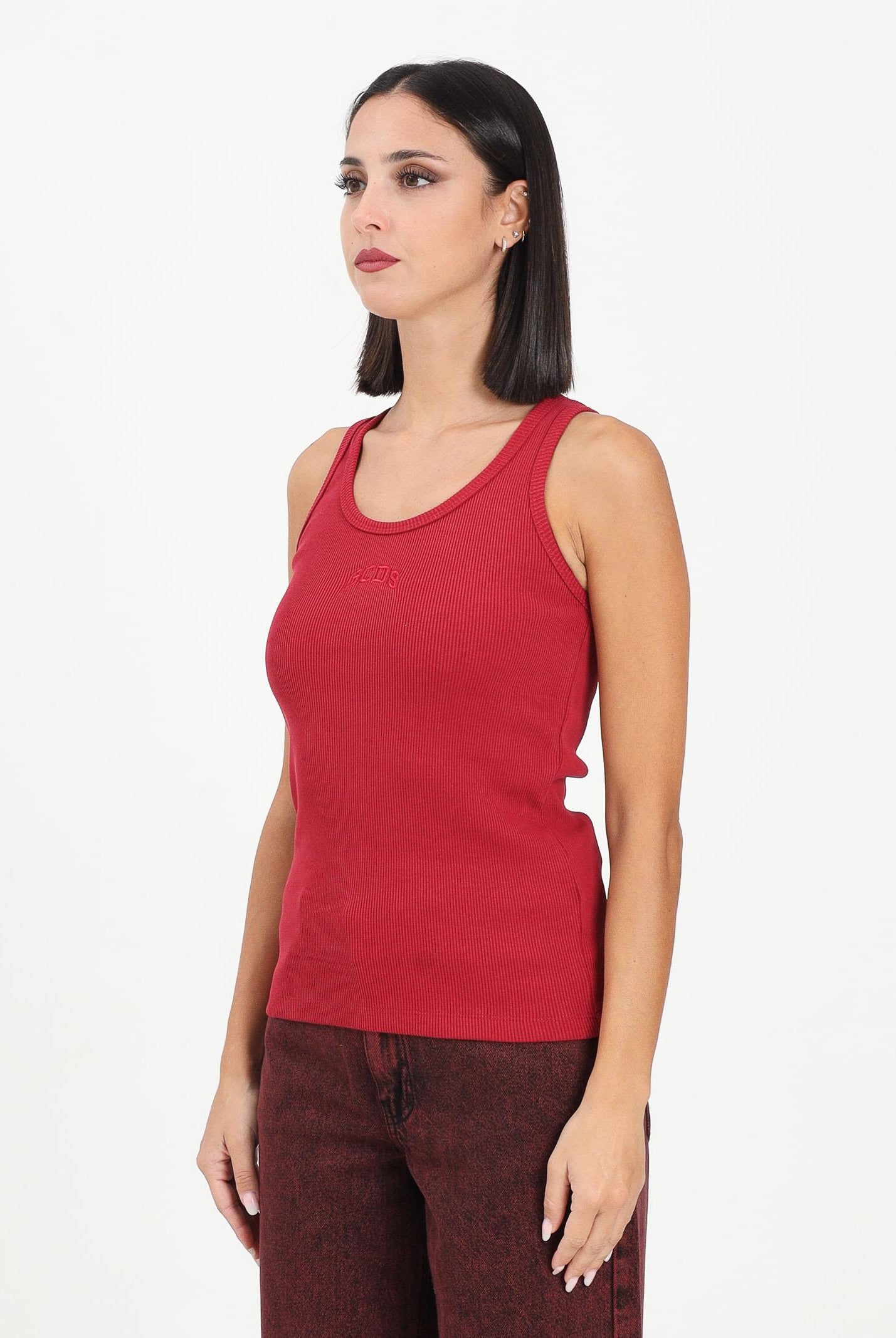 GCDS Canotta bordeaux da donna con logo B2EW2801JA2 49 GCDS