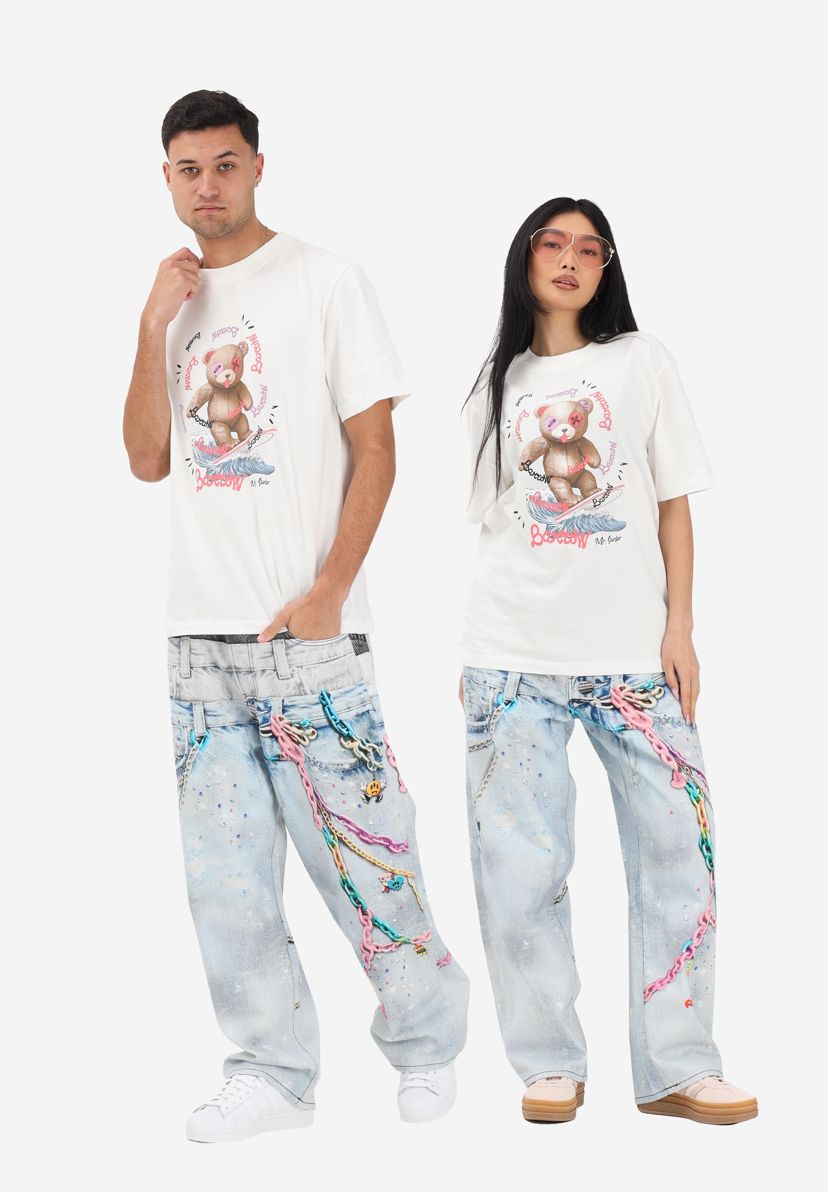 BARROW Jeans in denim chiaro per uomo e donna con stampe S6BWUADP040 126 BARROW