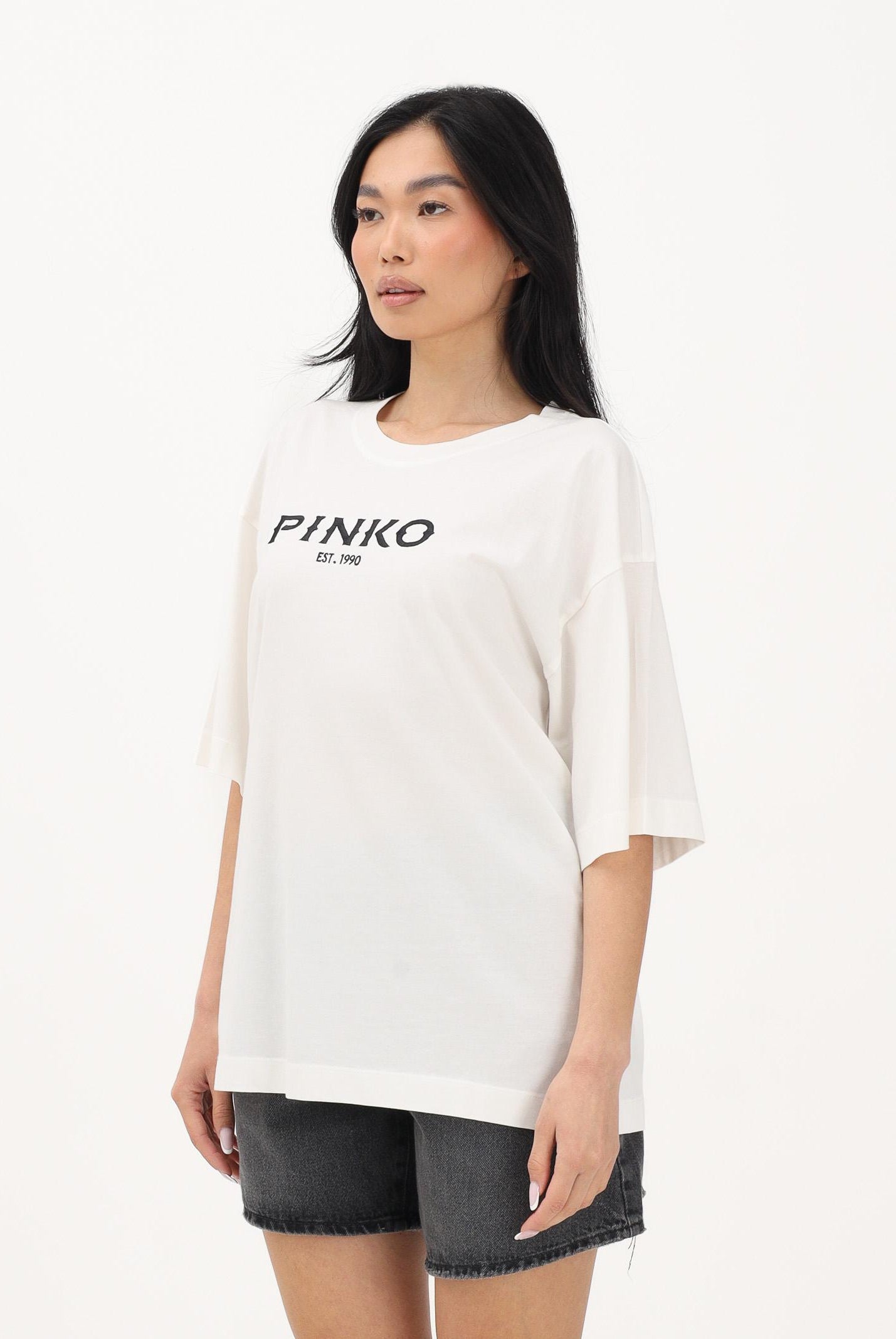 PINKO T-shirt a manica corta bianca da donna con maxi stampa sul retro 106872A3B3 Z05 PINKO