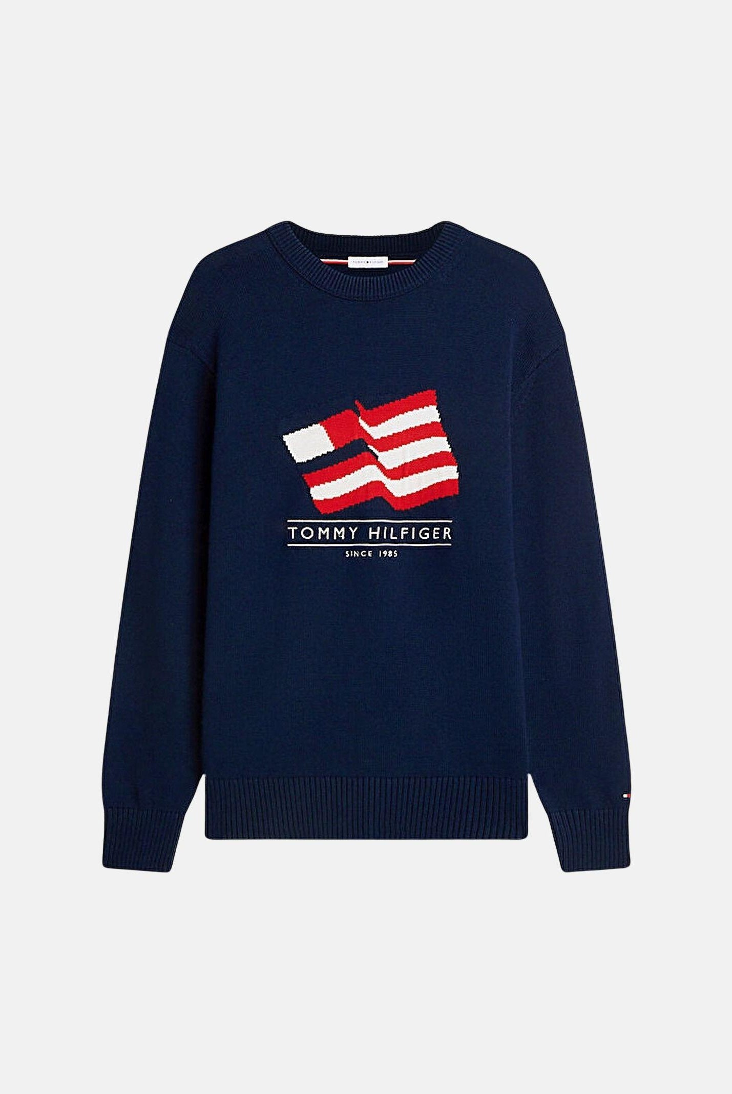 TOMMY HILFIGER maglione RWB Crew Neck Sweater, colore brand Carbon Navy corrispondente al blu navy, da uomo. MW0MW43386 DCC TOMMY HILFIGER