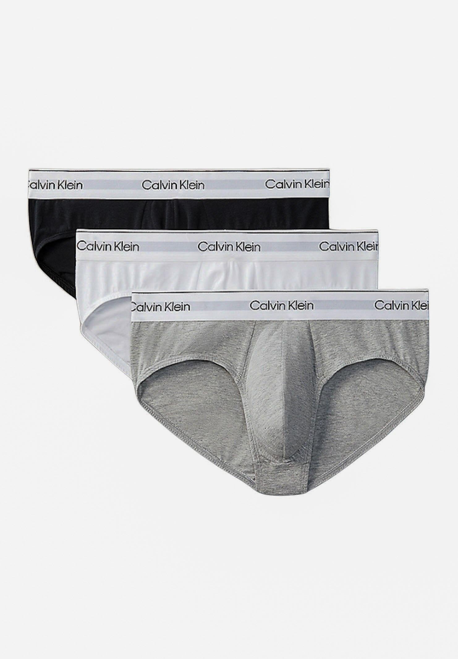 CALVIN KLEIN Set composto da tre slip bianco, nero e grigio da uomo con vita elastica logata 000NB3962A MP1 CALVIN KLEIN
