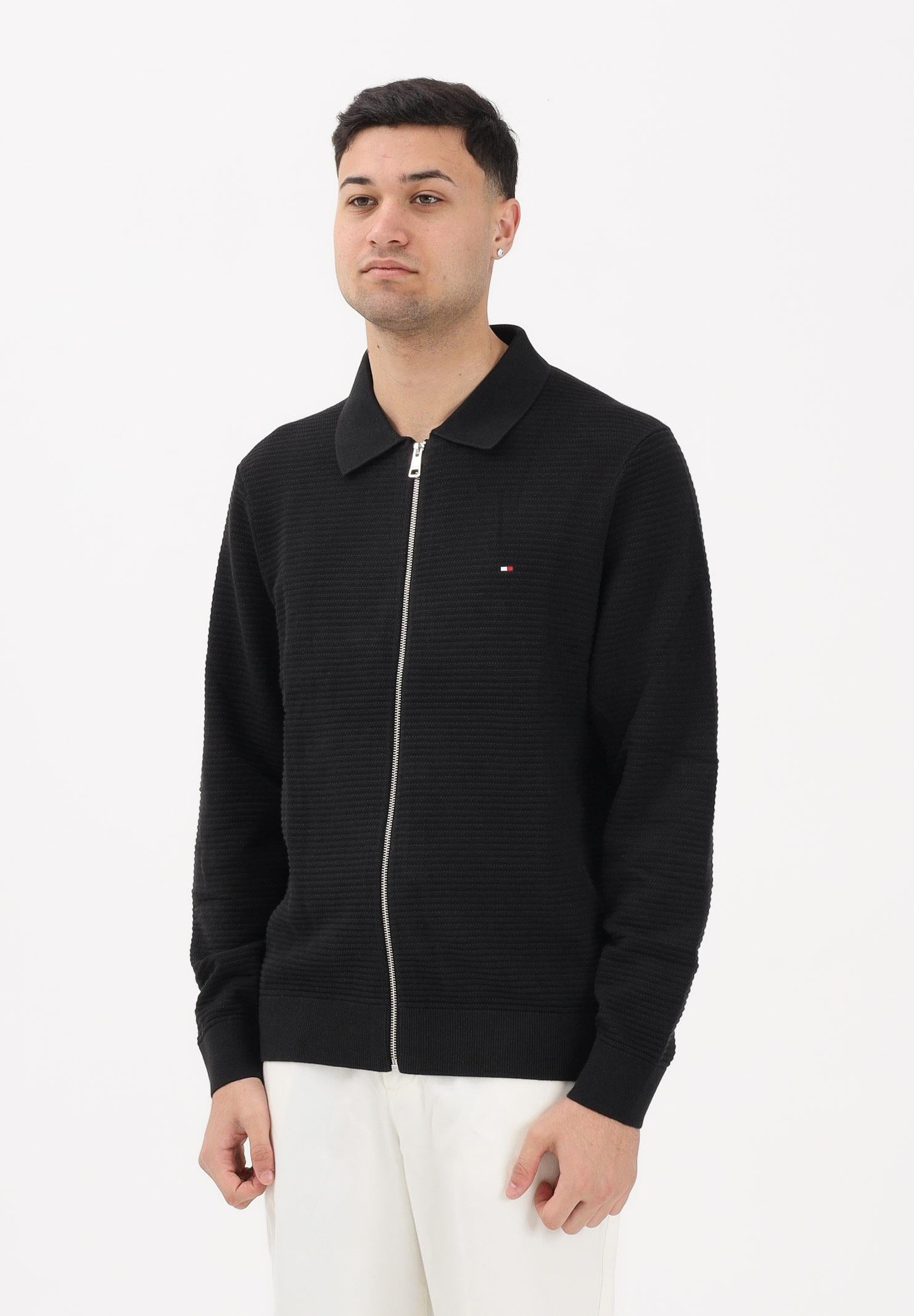 TOMMY HILFIGER Cardigan nero da uomo con logo MW0MW41645 BDS TOMMY HILFIGER