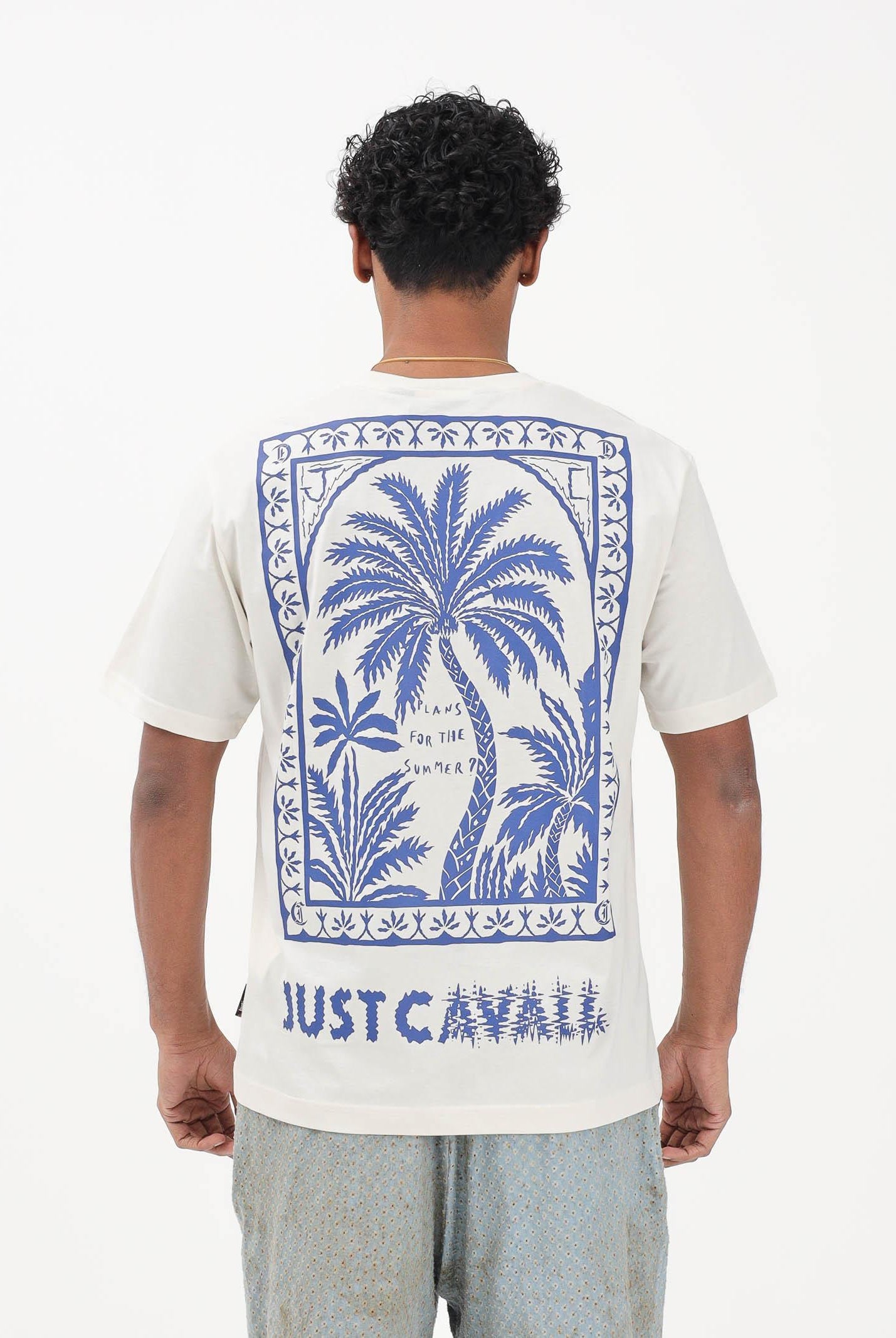 JUST CAVALLI T-shirt a manica corta bianca da uomo con maxi stampa 80OAHT23CJ500 004 JUST CAVALLI