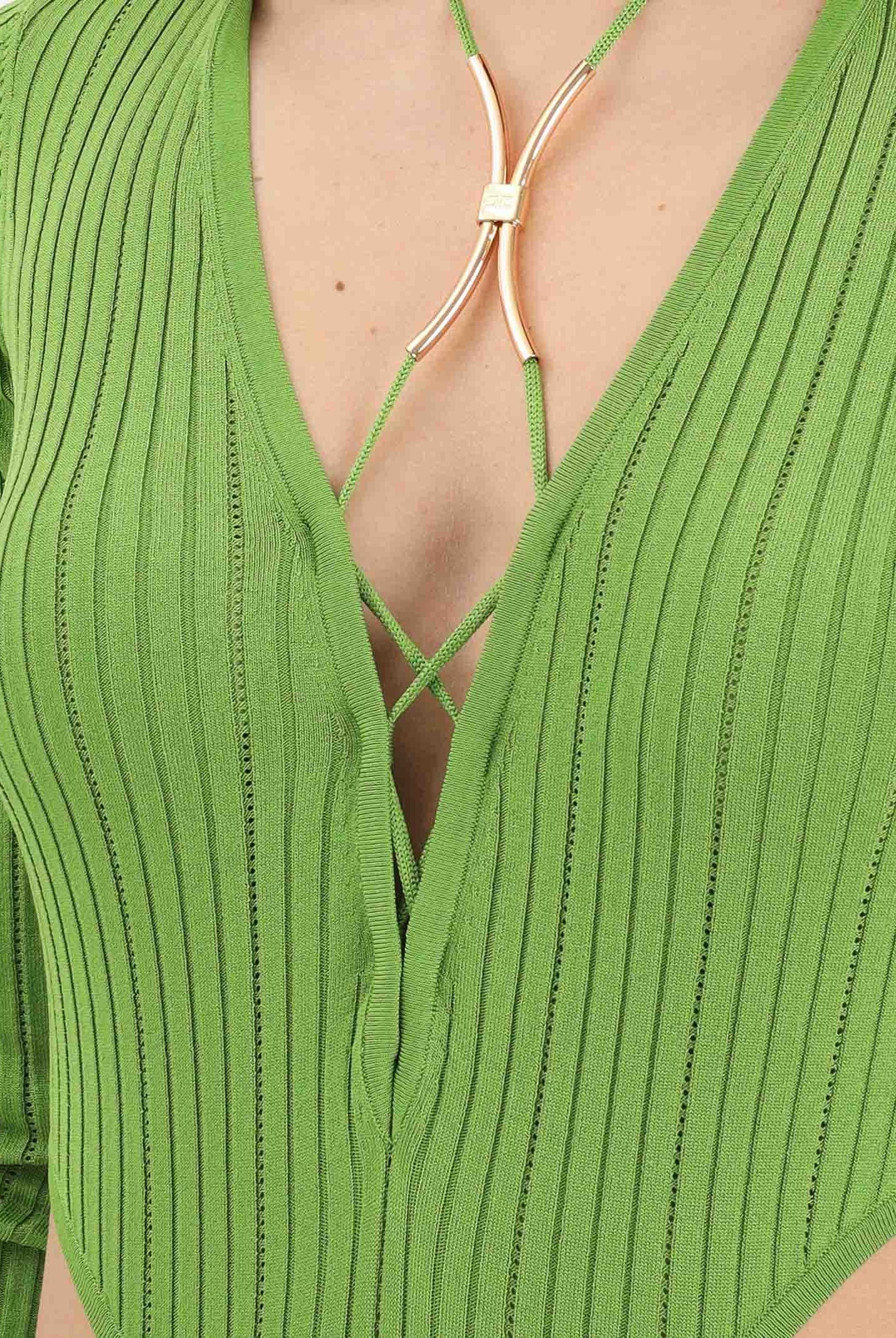 ELISABETTA FRANCHI Body a manica lunga verde da donna con dettaglio gioiello BK83S61E2 EV3 ELISABETTA FRANCHI