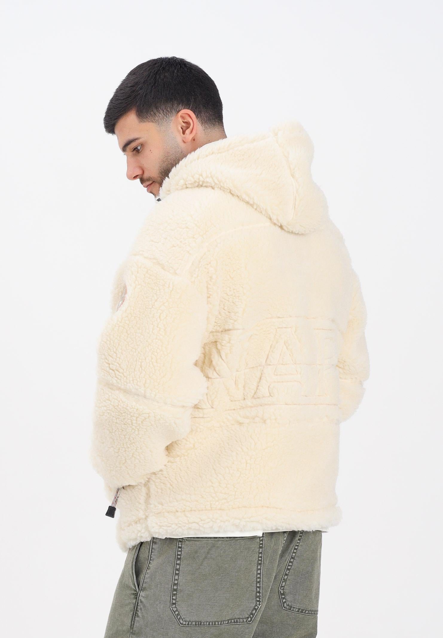 NAPAPIJRI Giubbotto panna da uomo in morbido pile teddy effetto shearling NP0A88YIN1J1 . NAPAPIJRI
