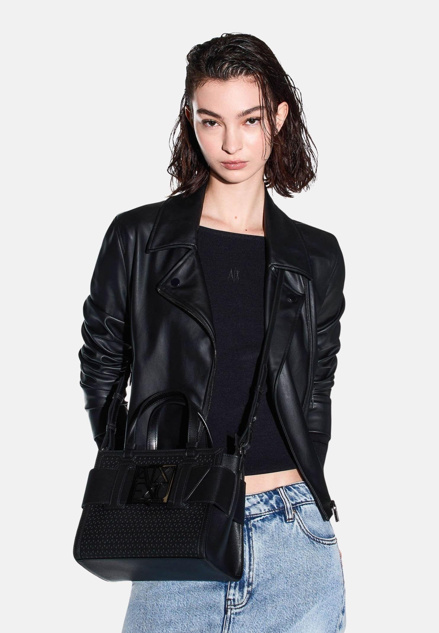 ARMANI EXCHANGE Borsa a mano nera da donna con fibbia logo XW000392AF22626 UC001 ARMANI EXCHANGE