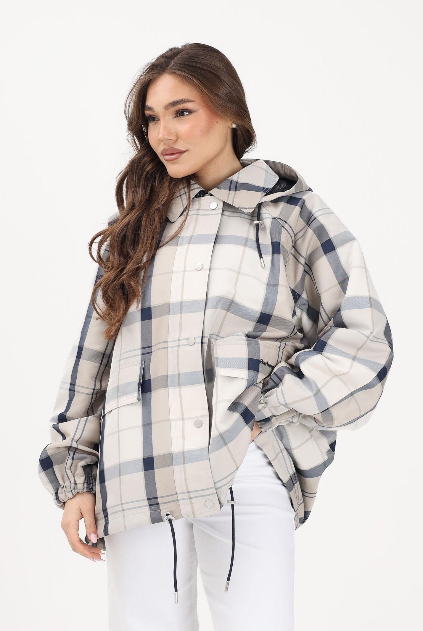 BARBOUR Giacca antipioggia Ballina con motivo a quadri blu e beige da donna 261-LSP0324 NY51 BARBOUR