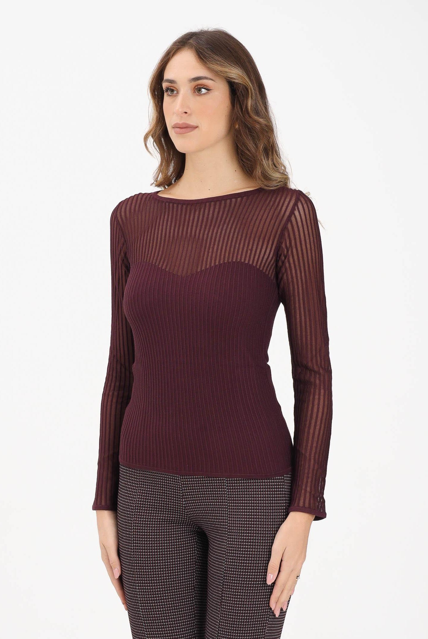 PATRIZIA PEPE Maglia girocollo bordeaux da donna a costine 8K0305K143 M536 PATRIZIA PEPE
