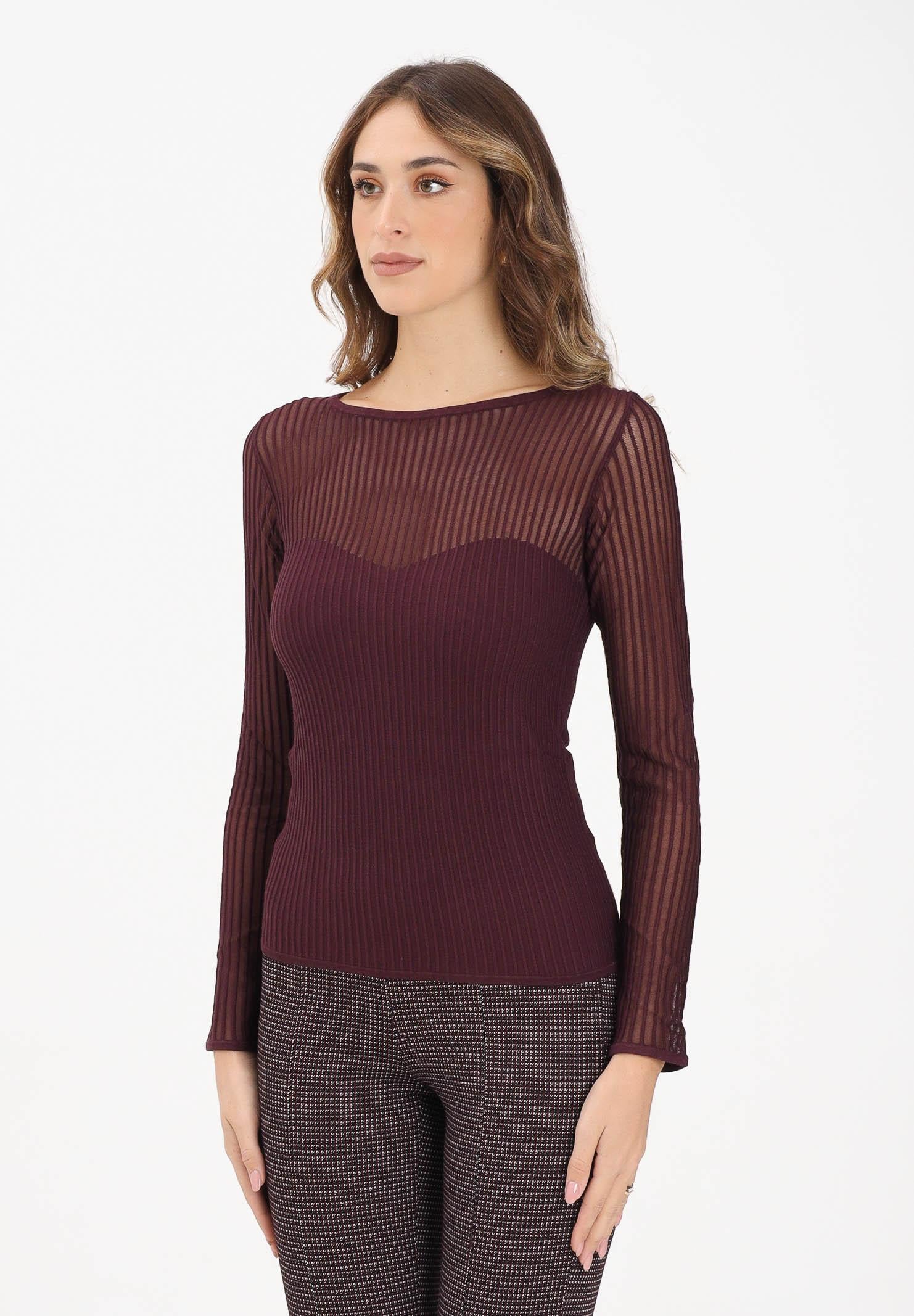 PATRIZIA PEPE Maglia girocollo bordeaux da donna a costine 8K0305K143 M536 PATRIZIA PEPE