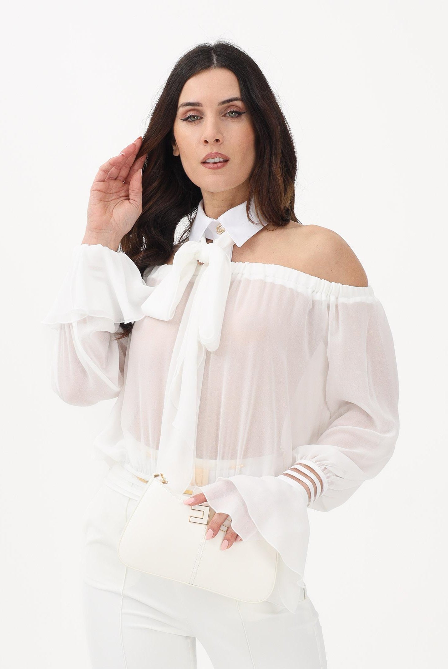 ELISABETTA FRANCHI Blusa bianca da donna con dettaglio al collo CA13561E2 X88 ELISABETTA FRANCHI