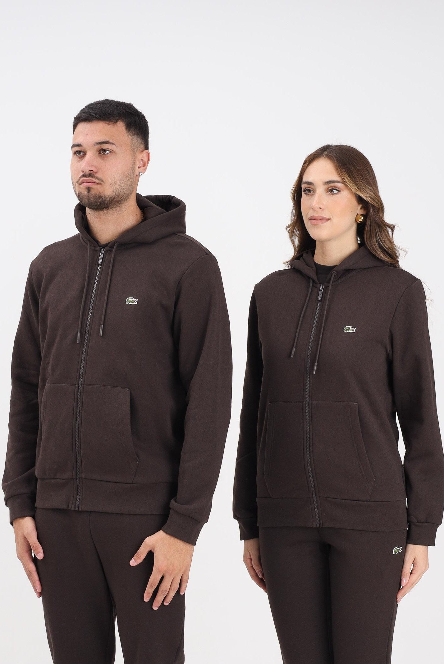 LACOSTE Felpa con zip marrone per uomo e donna SH9626 SKB LACOSTE