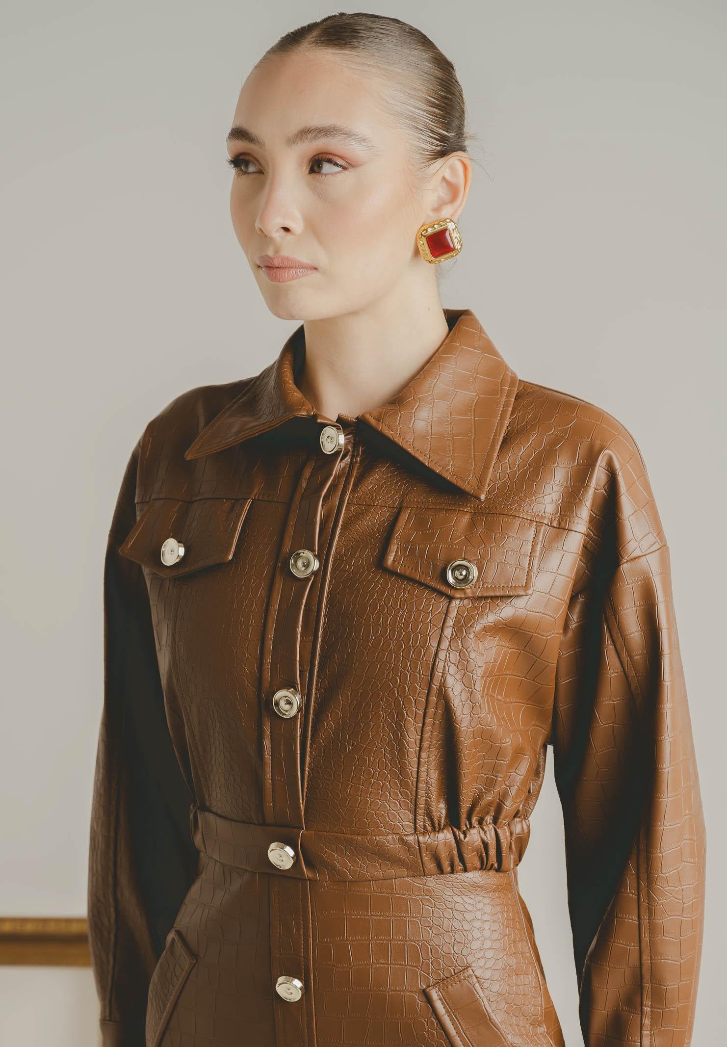 SANTAS Abito midi MYSTÈRE cuoio da donna PV2618 CU SANTAS