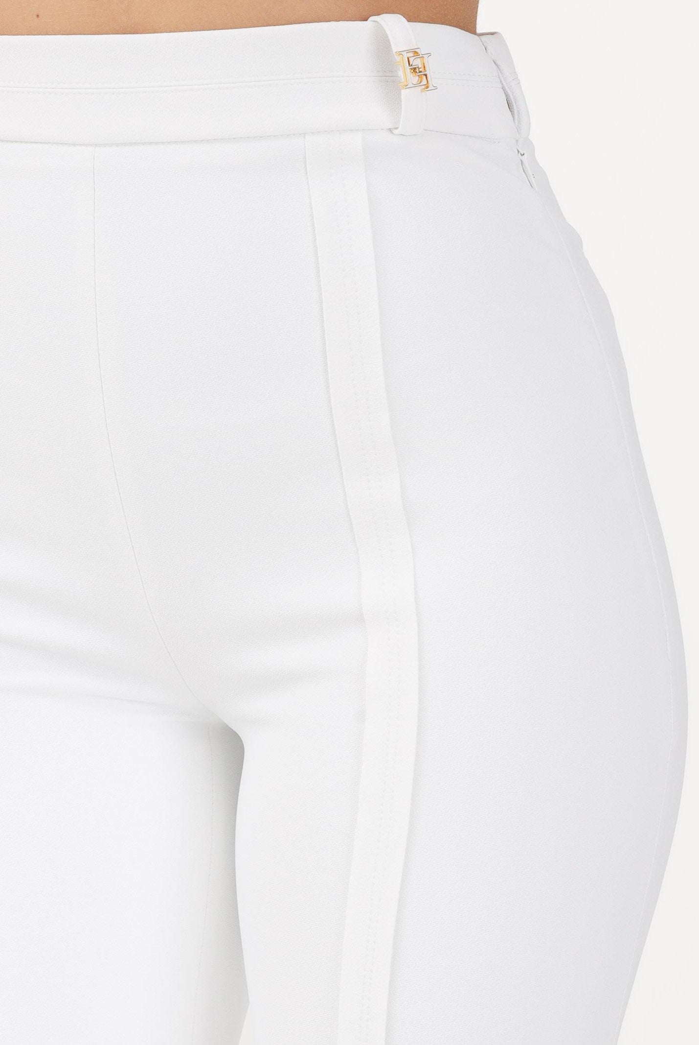 ELISABETTA FRANCHI Pantalone elegante avorio da donna in doppio crêpe stretch PA16961E2 360 ELISABETTA FRANCHI