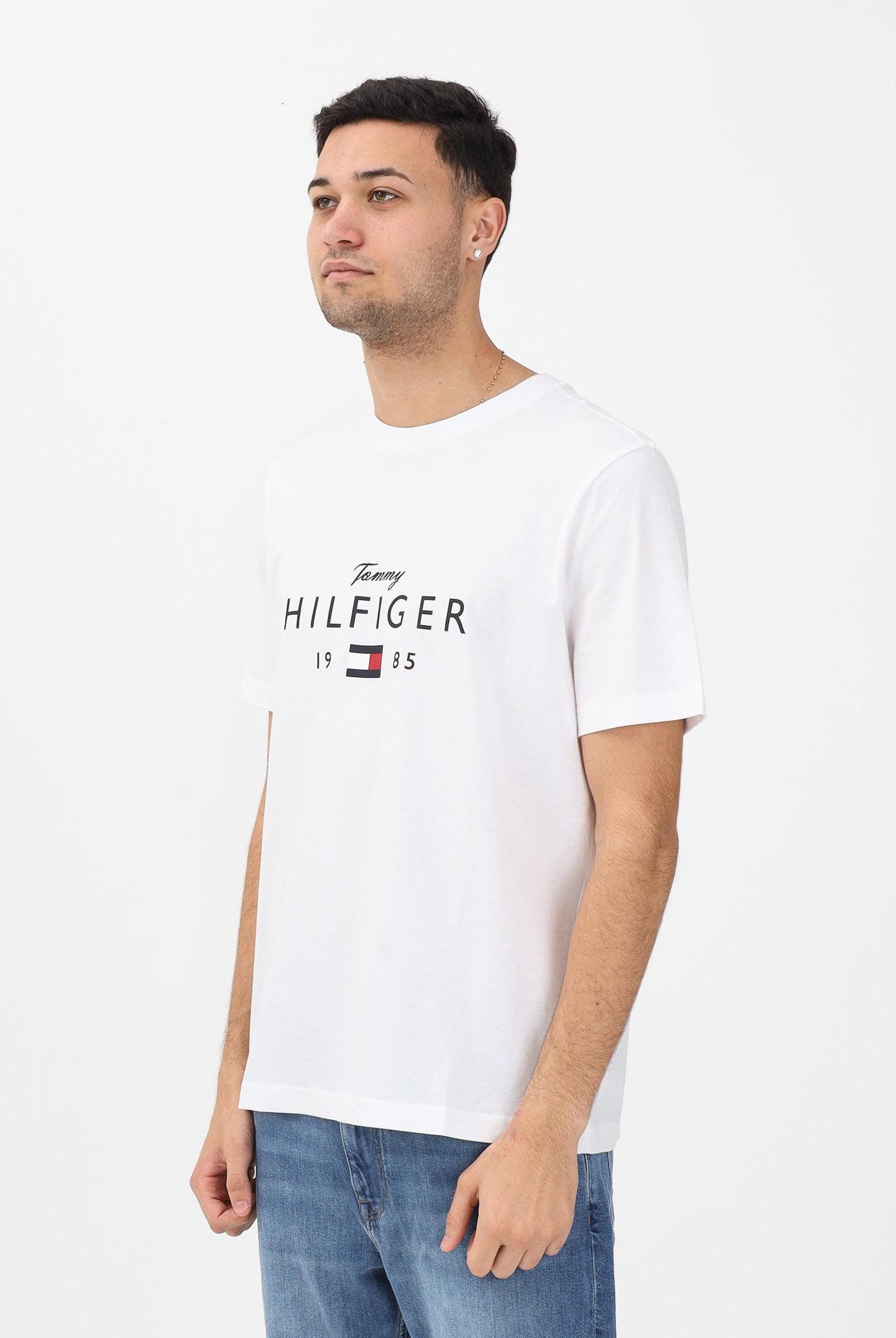 TOMMY HILFIGER T-shirt a manica corta bianca da uomo con logo MW0MW41455 YBR TOMMY HILFIGER
