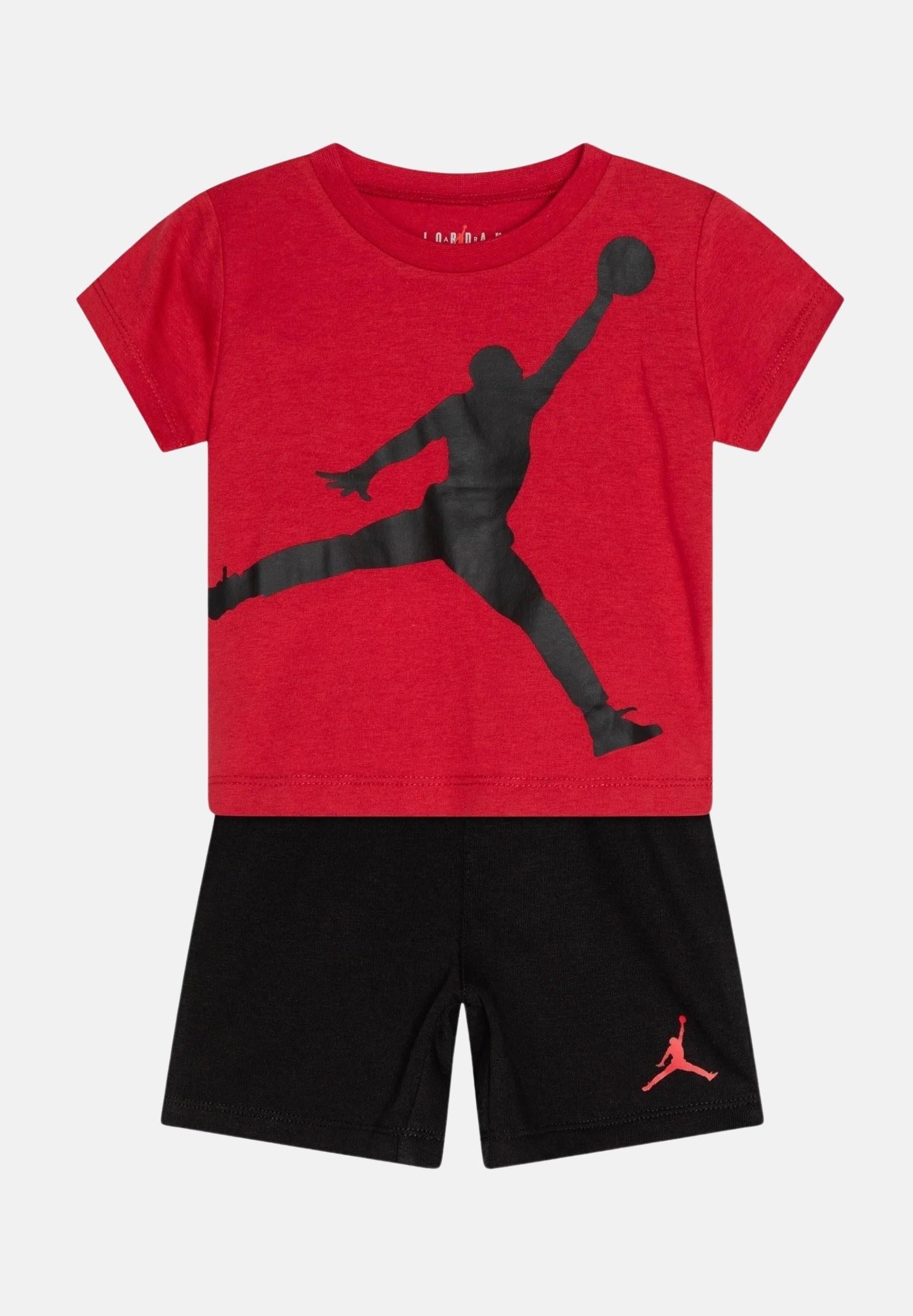 JORDAN Completino rosso e nero da neonato con stampa logo Jumpman 65C138 023 JORDAN