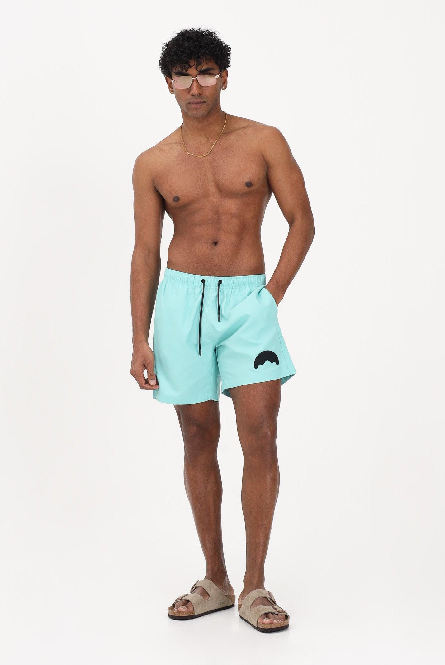 SPRAYGROUND Shorts mare verde acqua da uomo con patch shark SP925AQUA . SPRAYGROUND