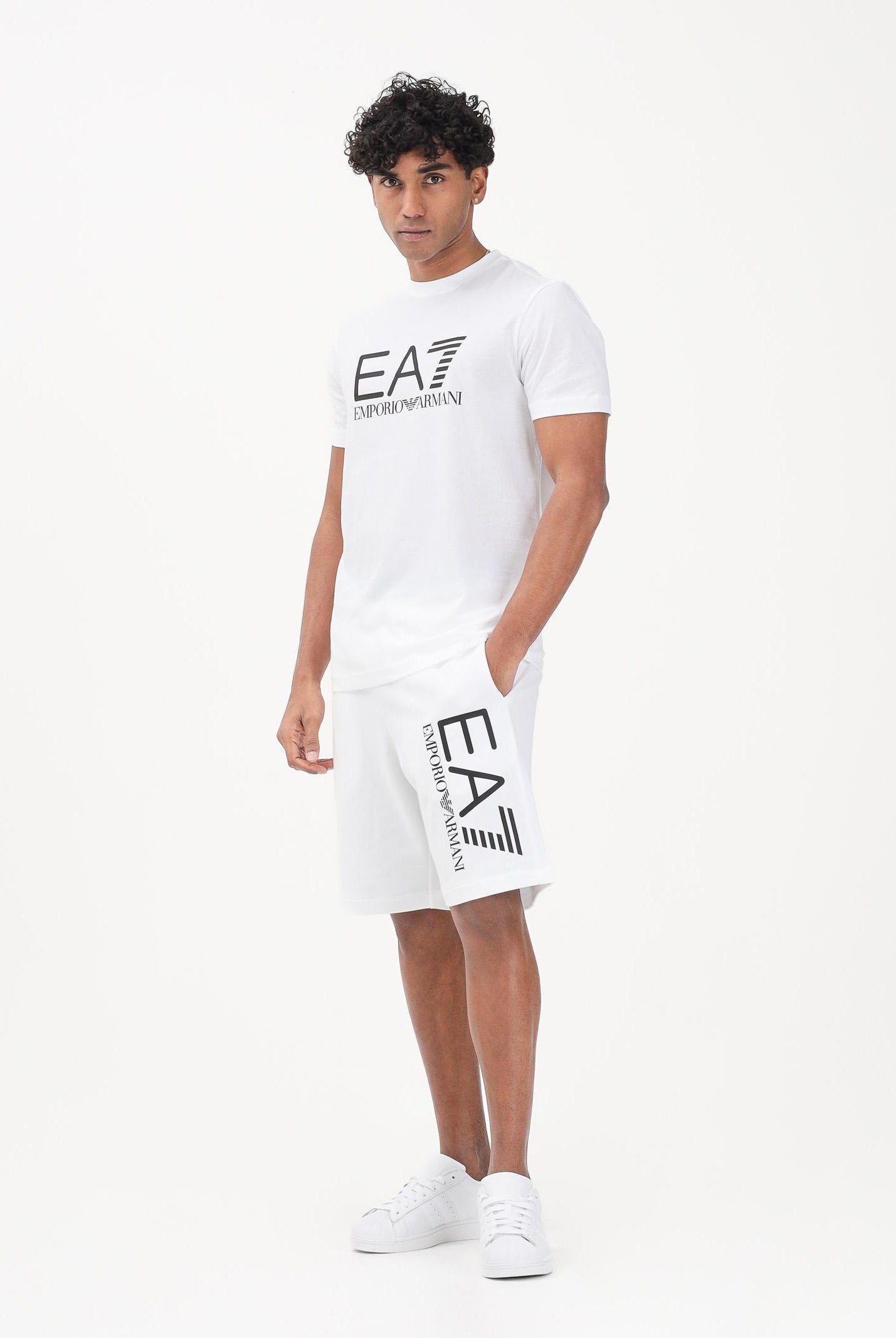 EA7 Shorts bianco da uomo con logo 7M001414AF22266 U0002 EA7