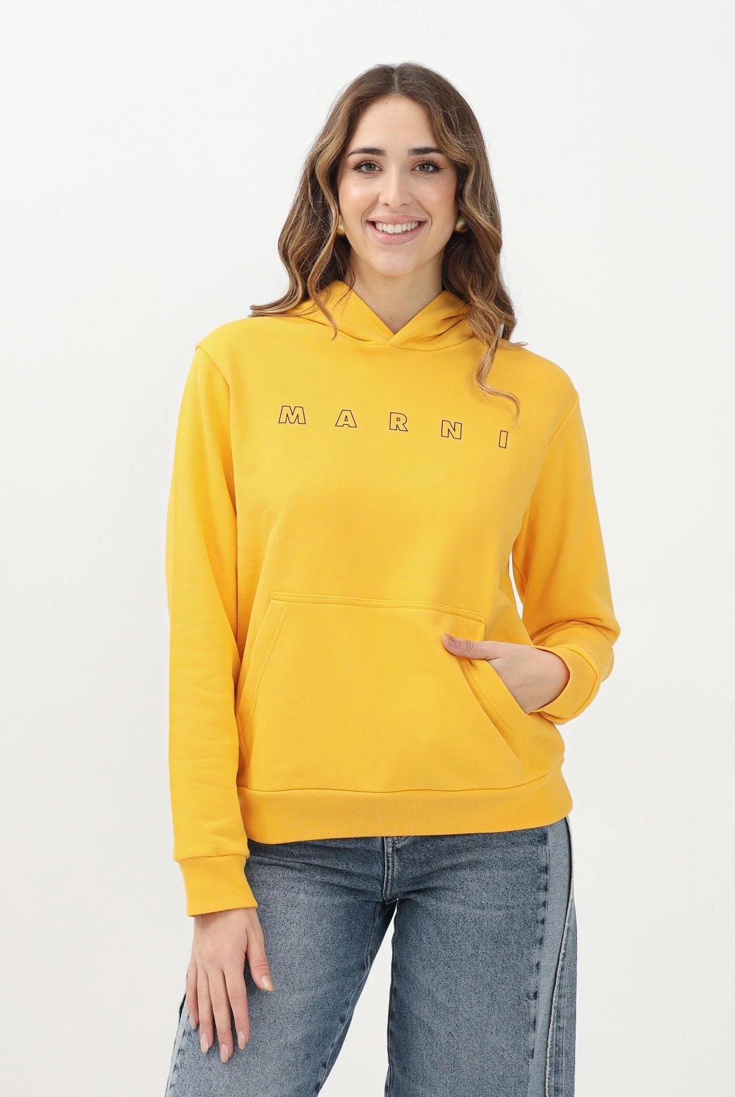 MARNI Felpa con cappuccio gialla per donna, ragazzi e bambini rifinita da stampa logo M01407M00V0 0M219 MARNI