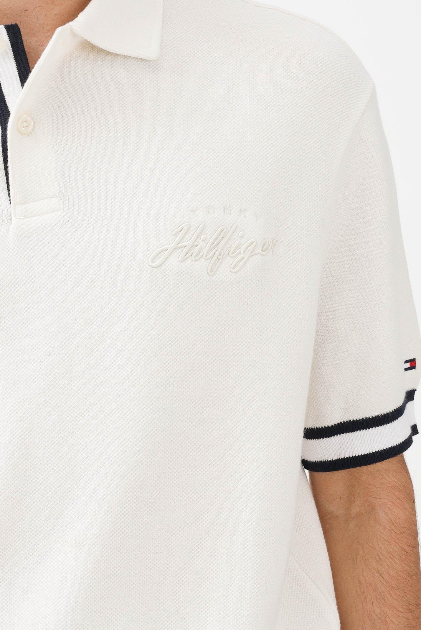 TOMMY HILFIGER Polo a manica corta panna da uomo con ricamo logo MW0MW41620 Z00 TOMMY HILFIGER