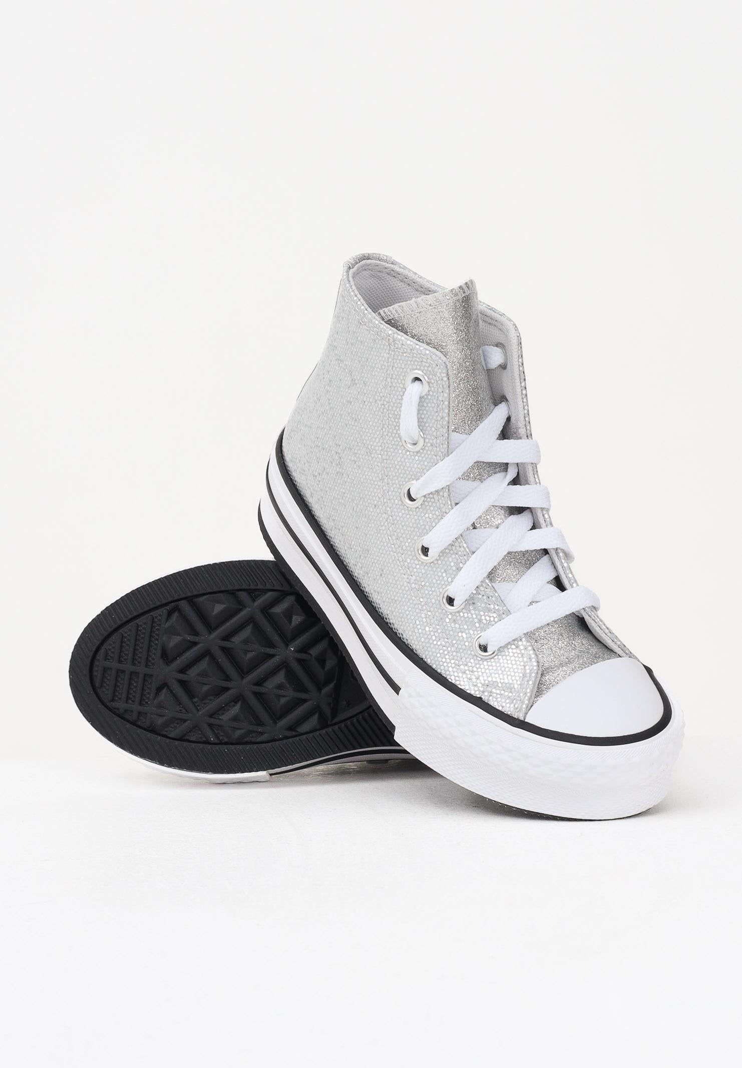 CONVERSE Sneakers Chuck Taylor All Star Lift Platform Disco Glitter argento da bambina A17658C CONVERSE