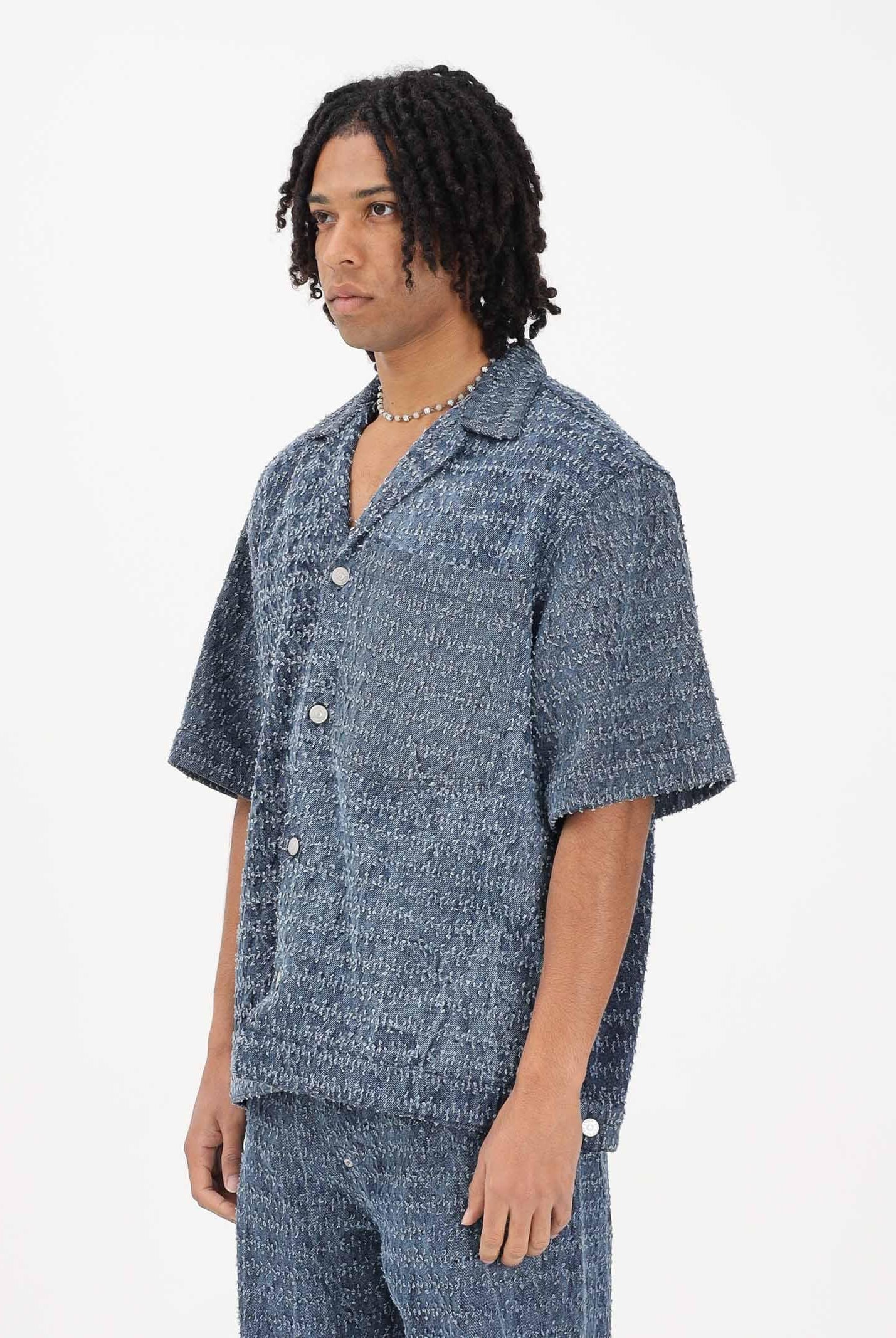 I'M BRIAN Camicia a manica corta in denim medio da uomo con lavorazione CA3649 0028 I'M BRIAN