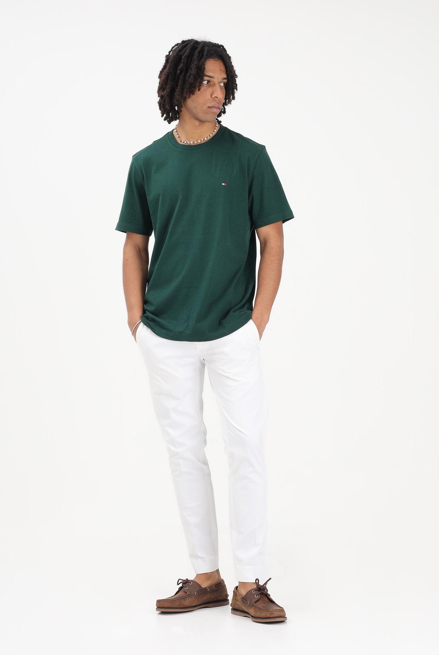 TOMMY HILFIGER T-shirt a manica corta verde da uomo con logo MW0MW39995 MBN TOMMY HILFIGER