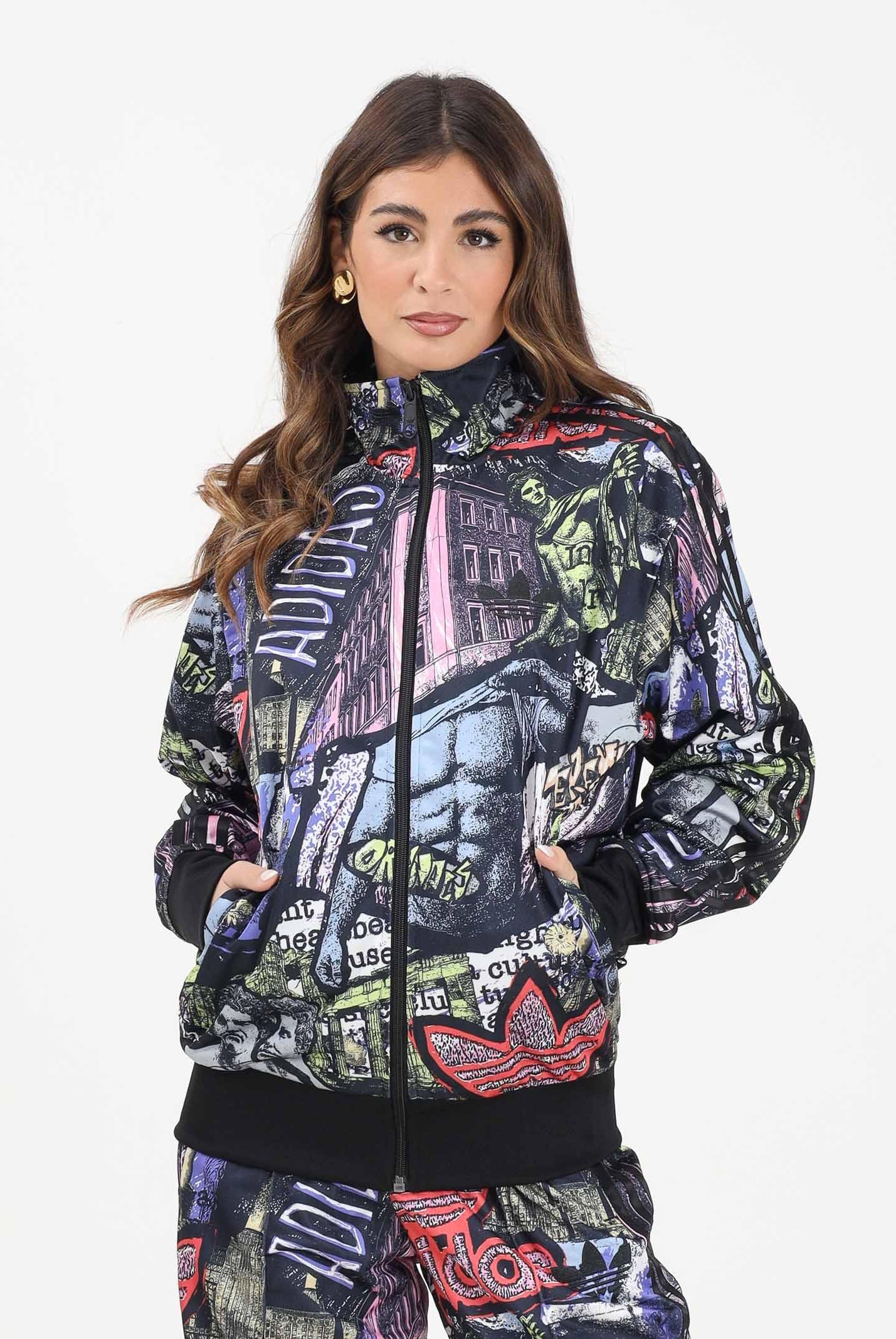 ADIDAS ORIGINALS Felpa con zip adidas X Jeremy Scott Pride AOP nera da donna JY2023 ADIDAS ORIGINALS