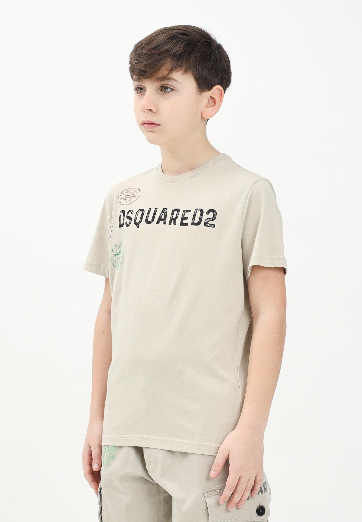 DSQUARED2 T-shirt a manica corta beige per donna, ragazzi e bambini con grafica Passport DQ2753D0015 DQ717 DSQUARED2