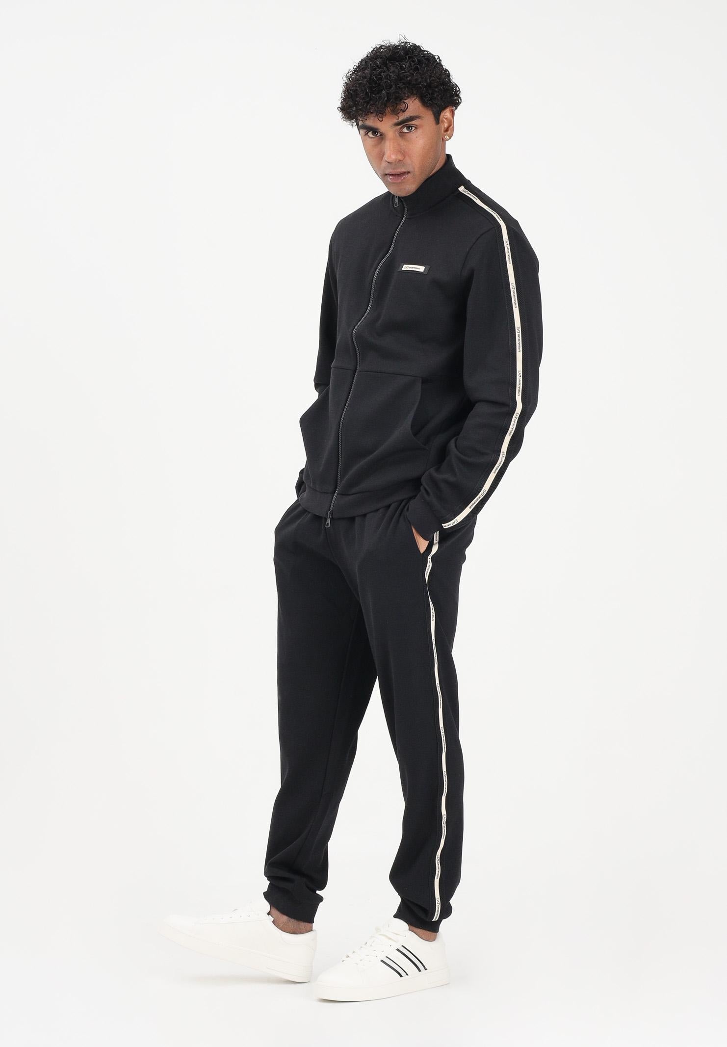 EA7 Felpa con zip nera da uomo caratterizzata da bande logate a contrasto 7M001479AF12660 UC001 EA7