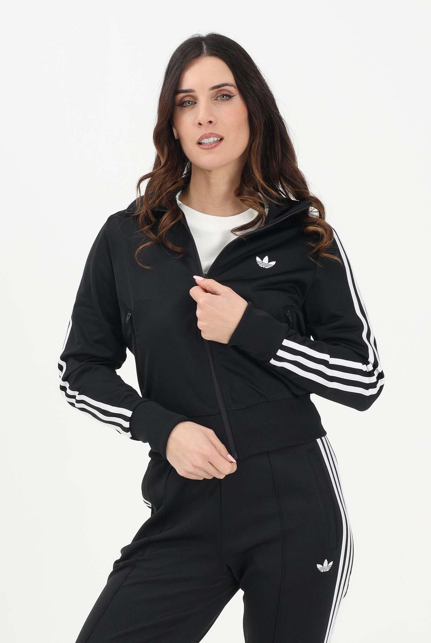 ADIDAS ORIGINALS Felpa con zip in pile FIREBIRD CLASSIC nera da donna KD7981 . ADIDAS ORIGINALS