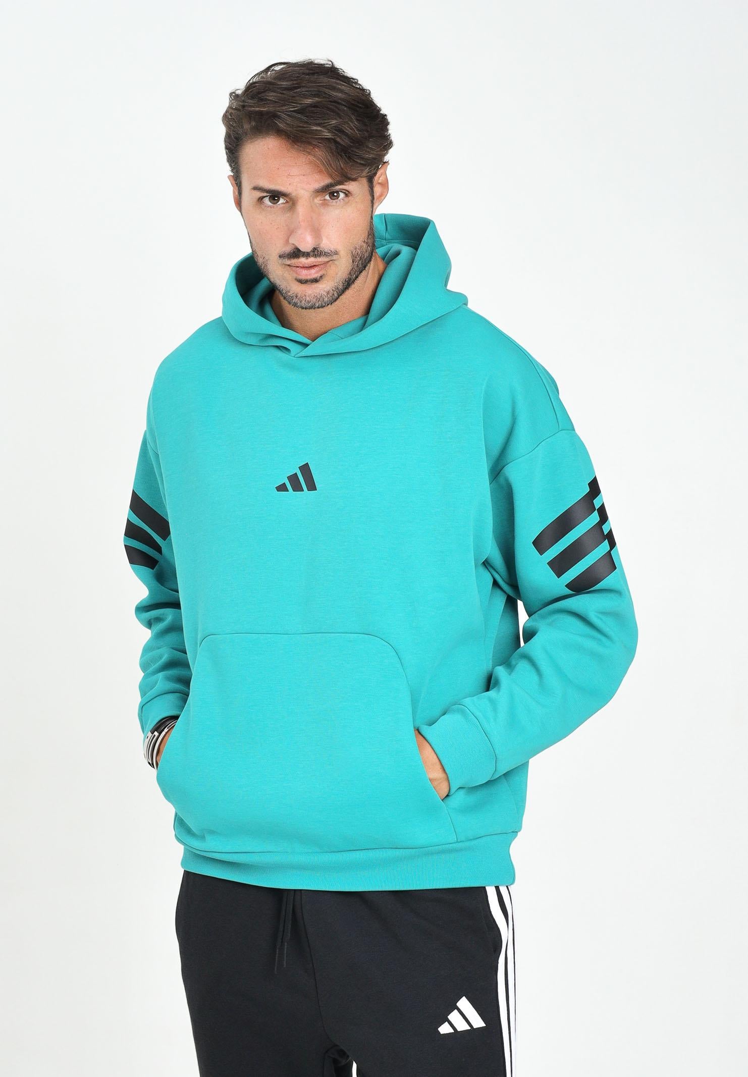 ADIDAS PERFORMANCE Felpa con cappuccio Future Icons 3-Stripes verde acqua da uomo JW7096 ADIDAS PERFORMANCE