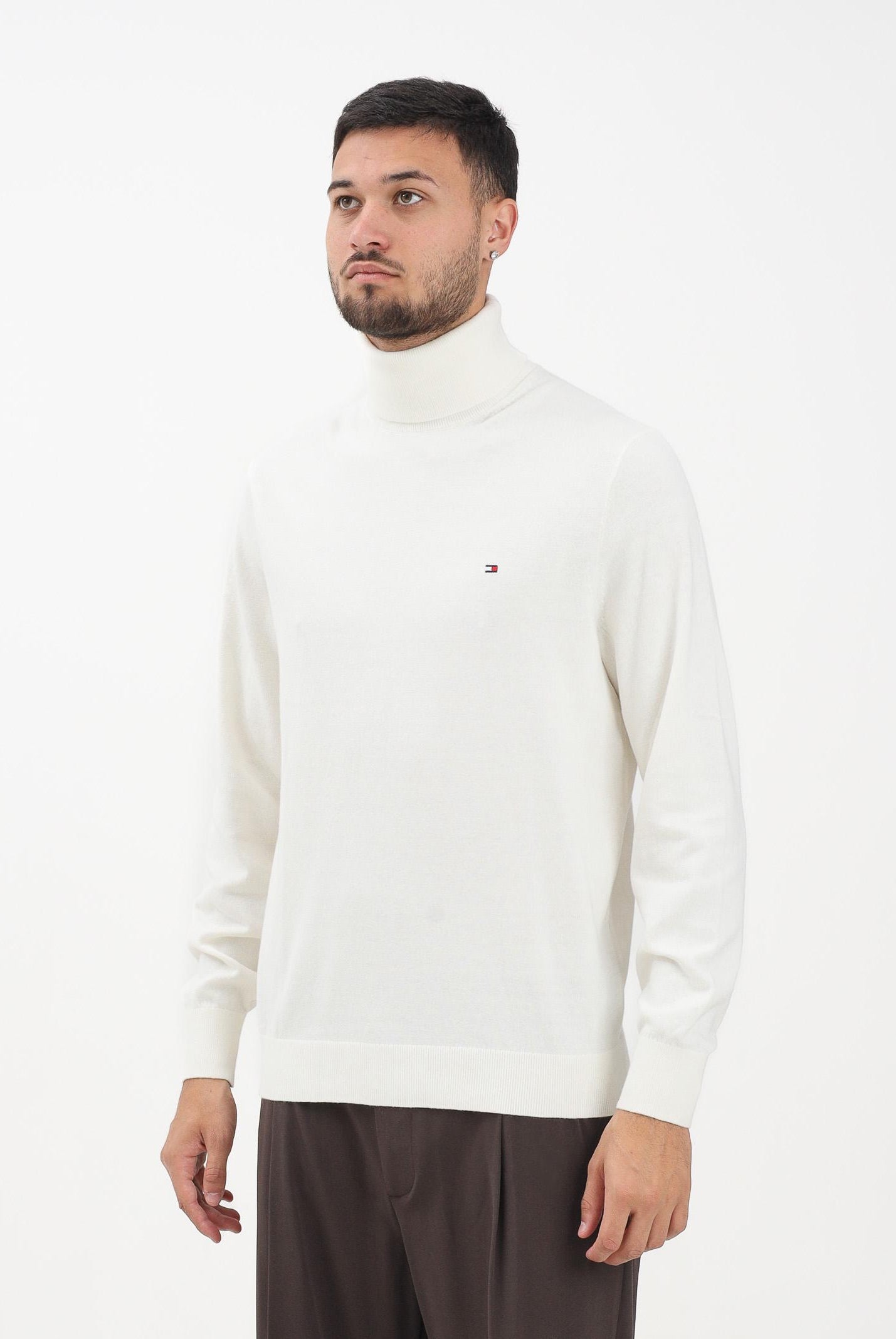 TOMMY HILFIGHER Maglioncino a collo alto panna da uomo MW0MW28048Z00 TOMMY HILFIGER