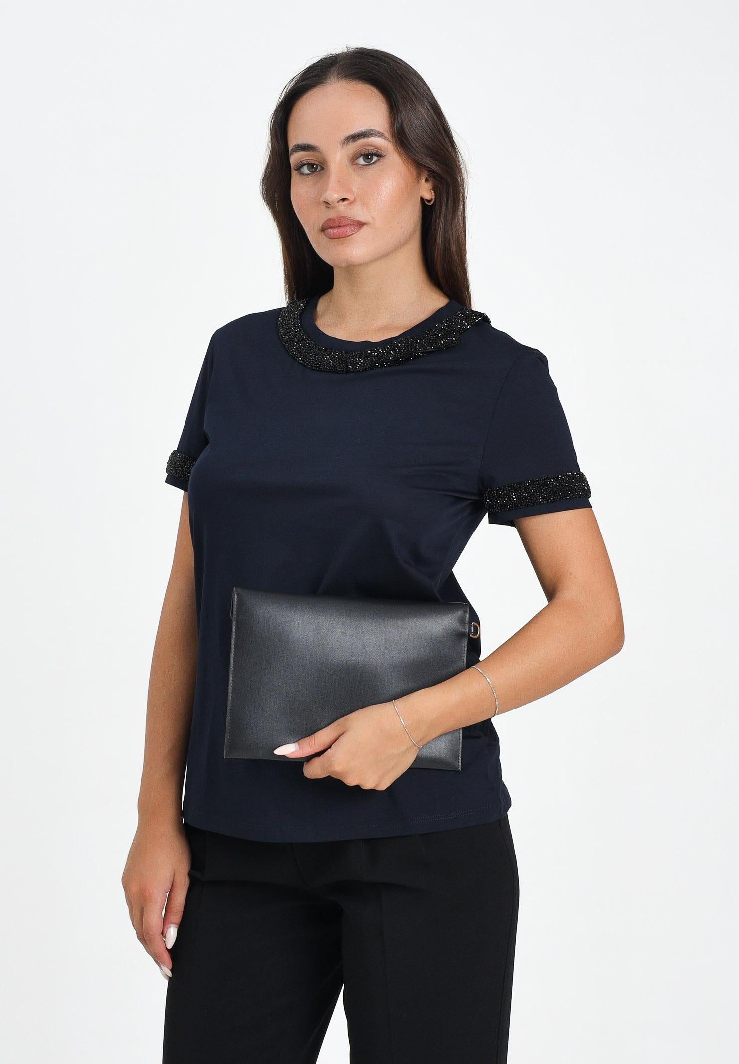 MAX MARA T-shirt a manica corta blu da donna con dettaglio gioiello 2526976013600 010 MAX MARA