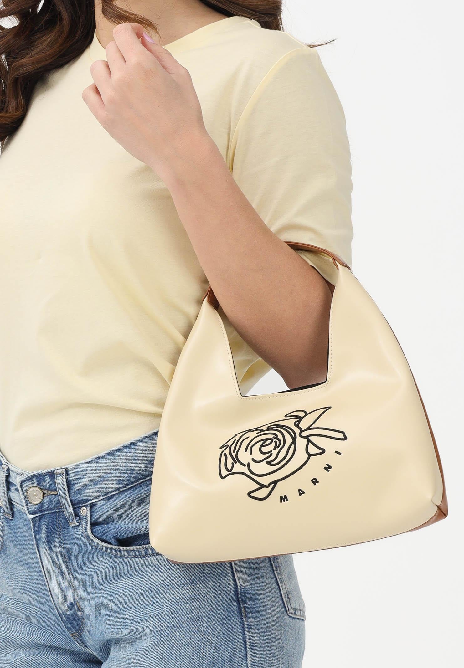 MARNI Borsa a mano Diamond beige e cuoio da donna con motivo floreale ricamato M01837M00TK 0M105 MARNI