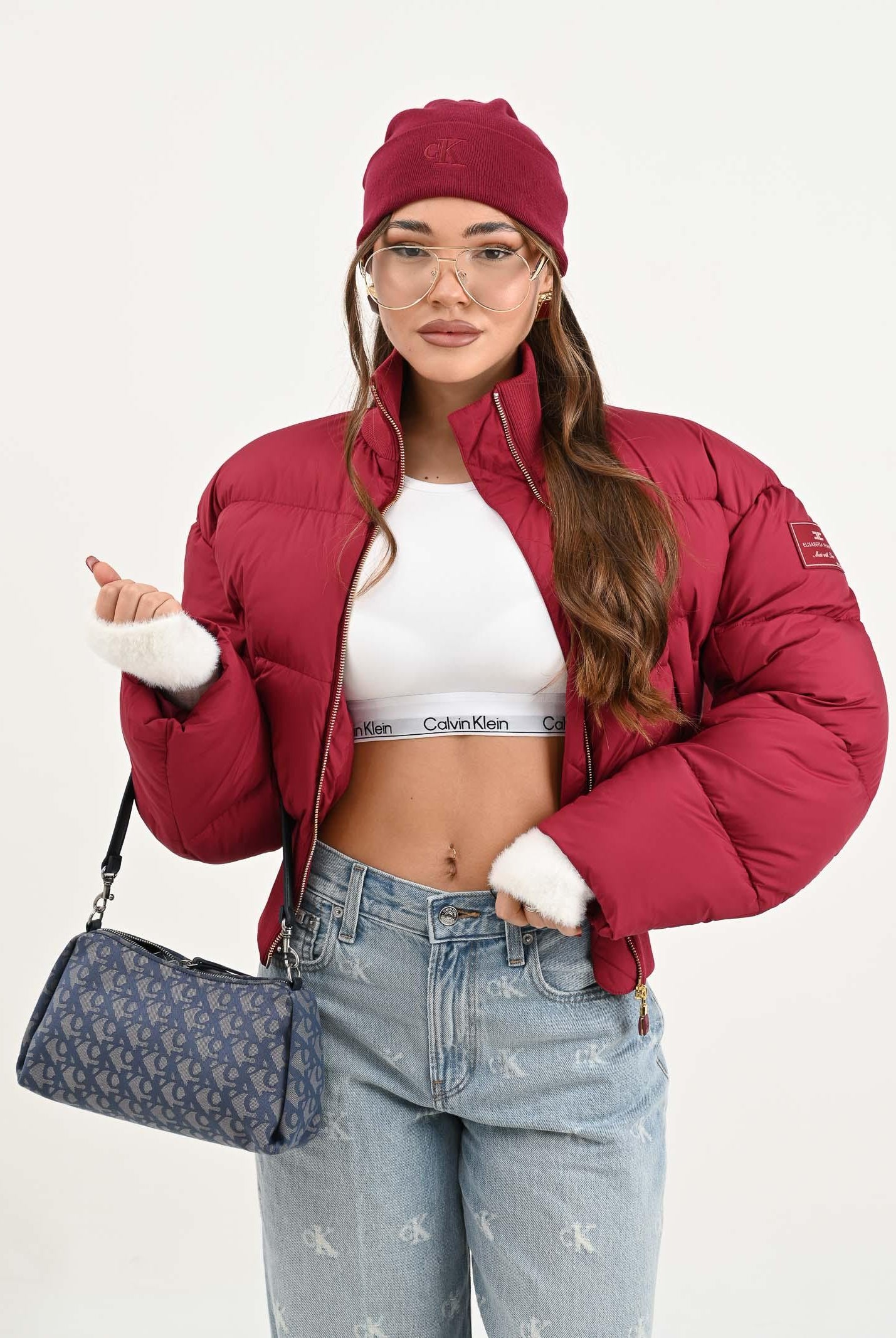 ELISABETTA FRANCHI Bomber ciliegia da donna con patch logo PI85D56E2 EA5 ELISABETTA FRANCHI