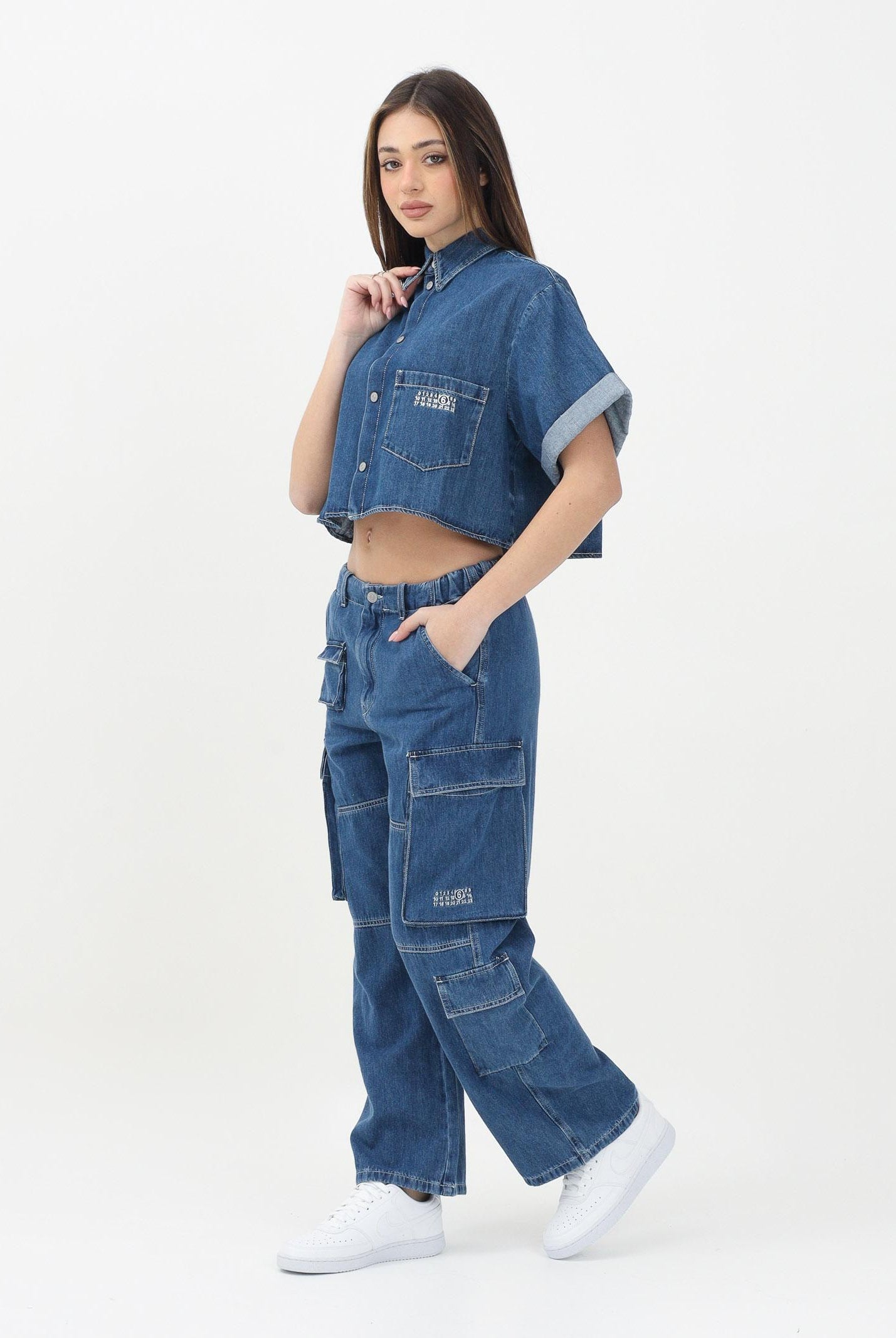 MAISON MARGIELA Jeans cargo in denim blu medio chiaro per donne, ragazze e bambine M60793MM04S M601 MAISON MARGIELA