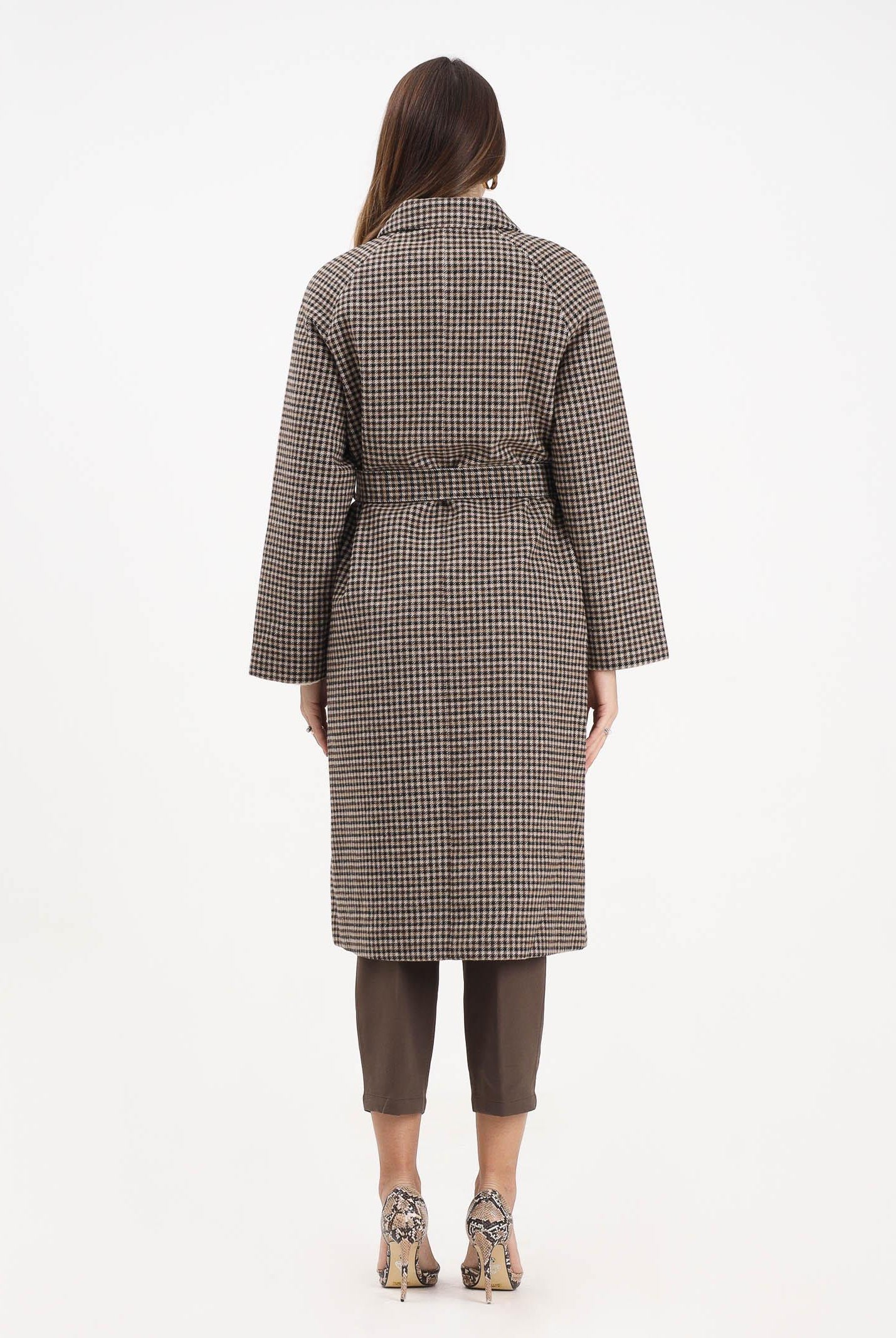 JDY Cappotto lungo marrone da donna con motivo pied de poule 15357594 IcedCoffee JDY