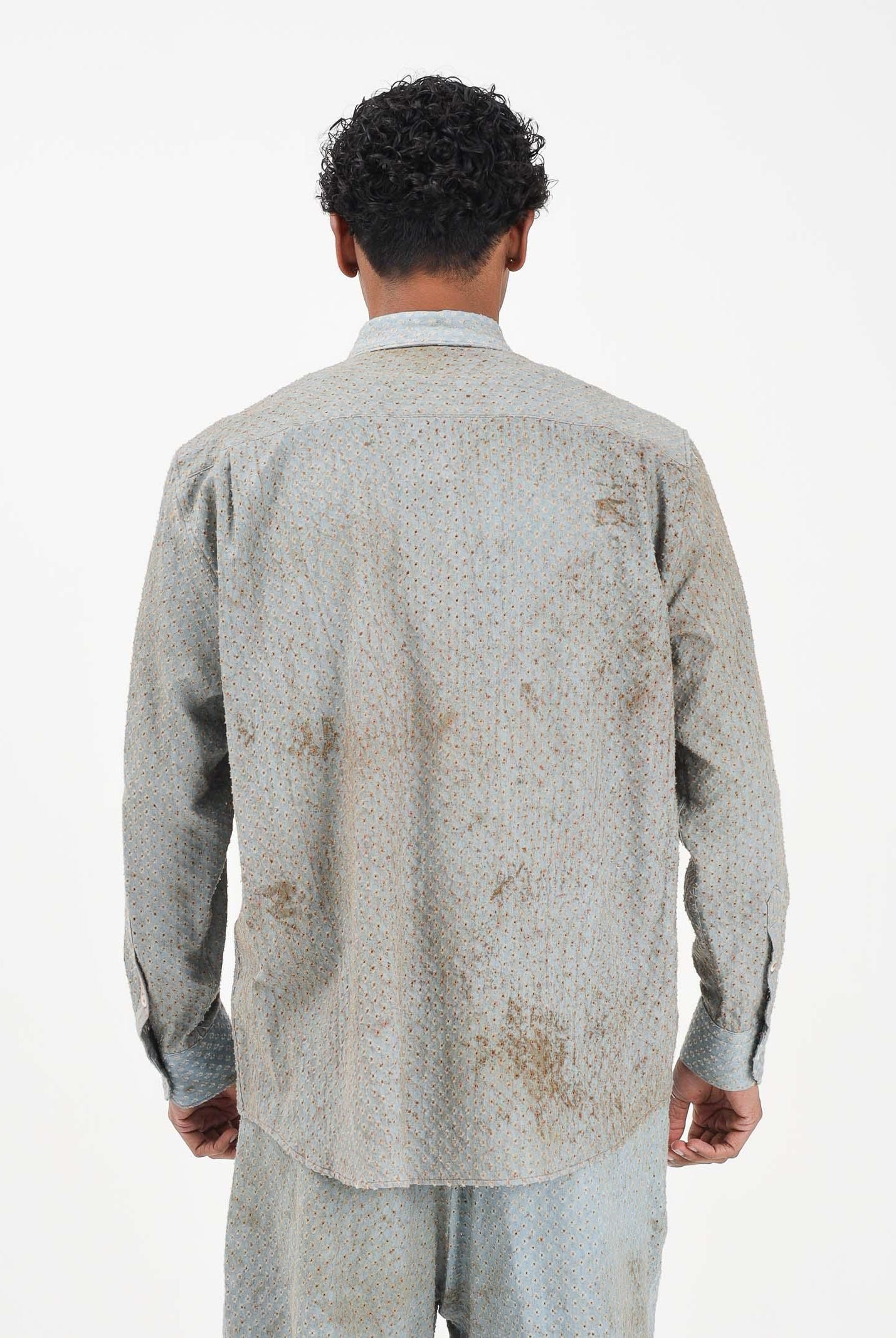 I'M BRIAN Camicia a manica lunga celeste da uomo con micro-lavorazione traforata CA3643 0028 I'M BRIAN