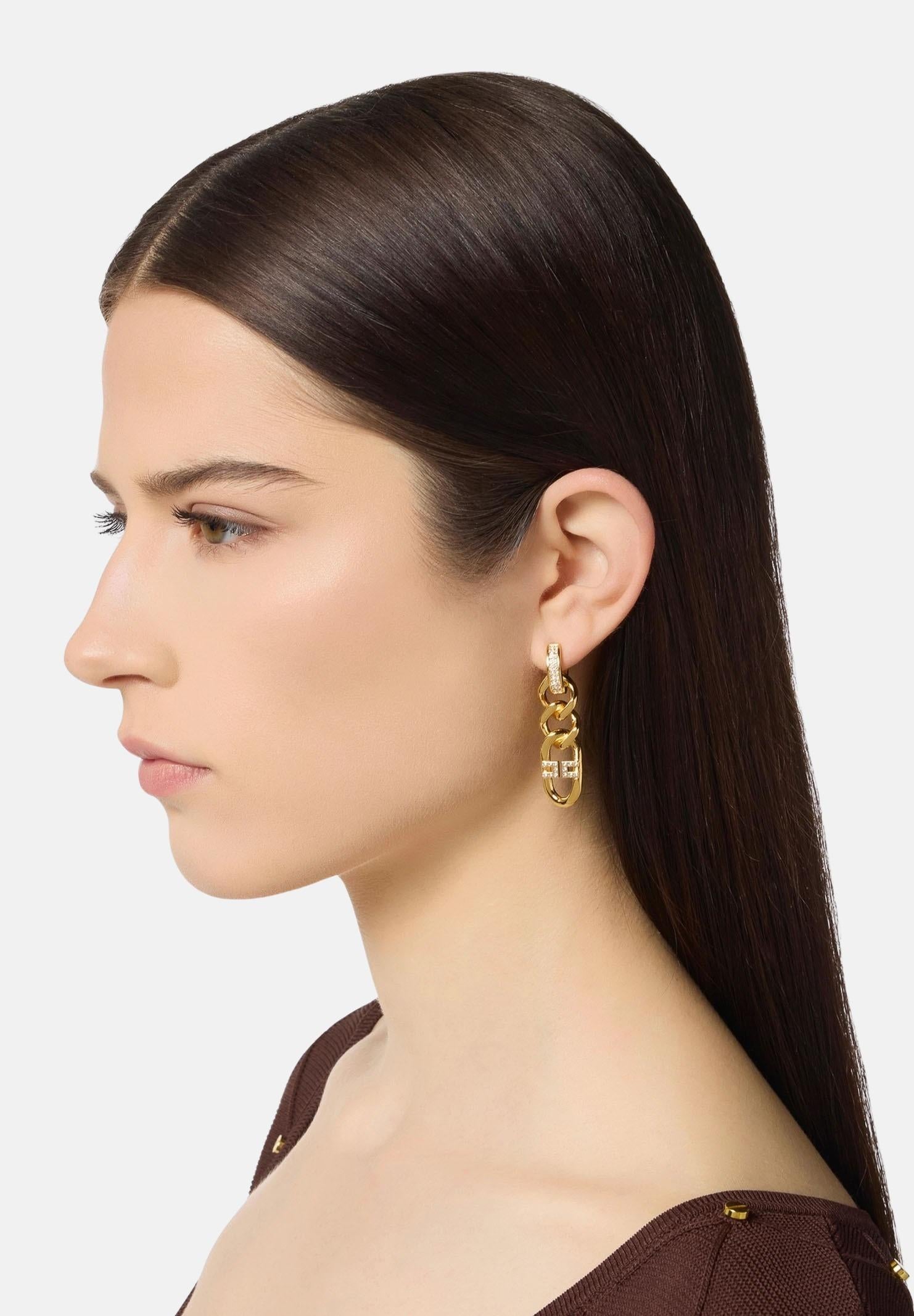 ELISABETTA FRANCHI Orecchini oro da donna con catena e strass<BR/> OR45K56E2 U95 ELISABETTA FRANCHI