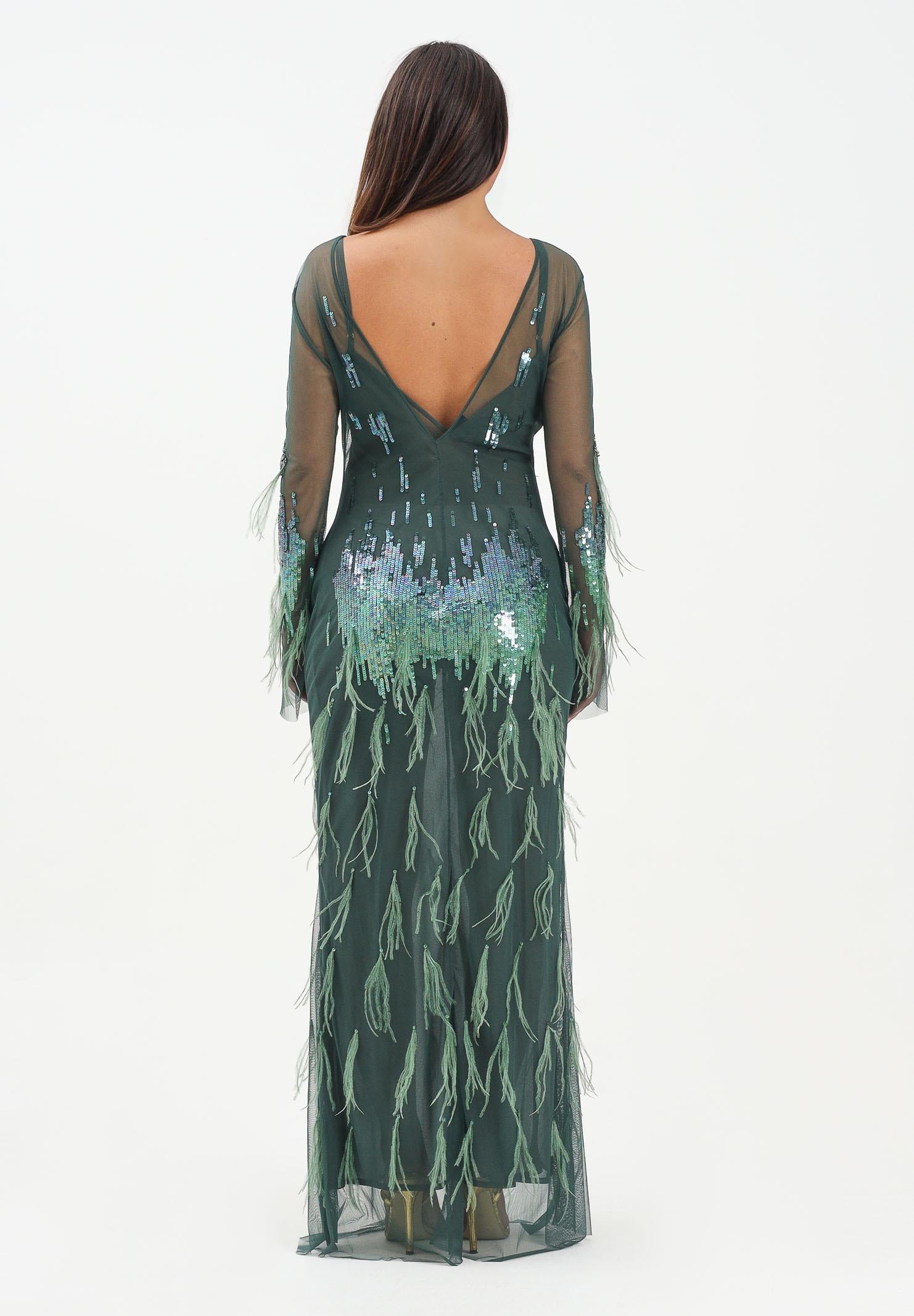 PINKO Abito lungo verde da donna con paillettes e piume 105579A2SY AS0 PINKO