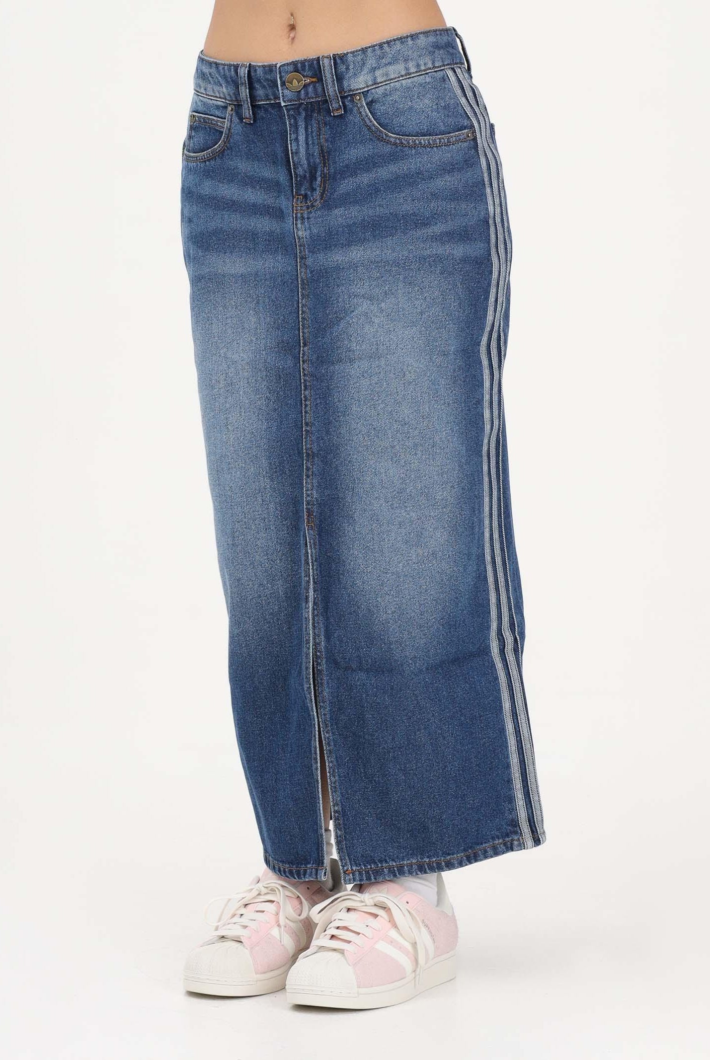 ADIDAS ORIGINALS Gonna midi 3 STRIPES in denim medio da donna KD2908 . ADIDAS ORIGINALS
