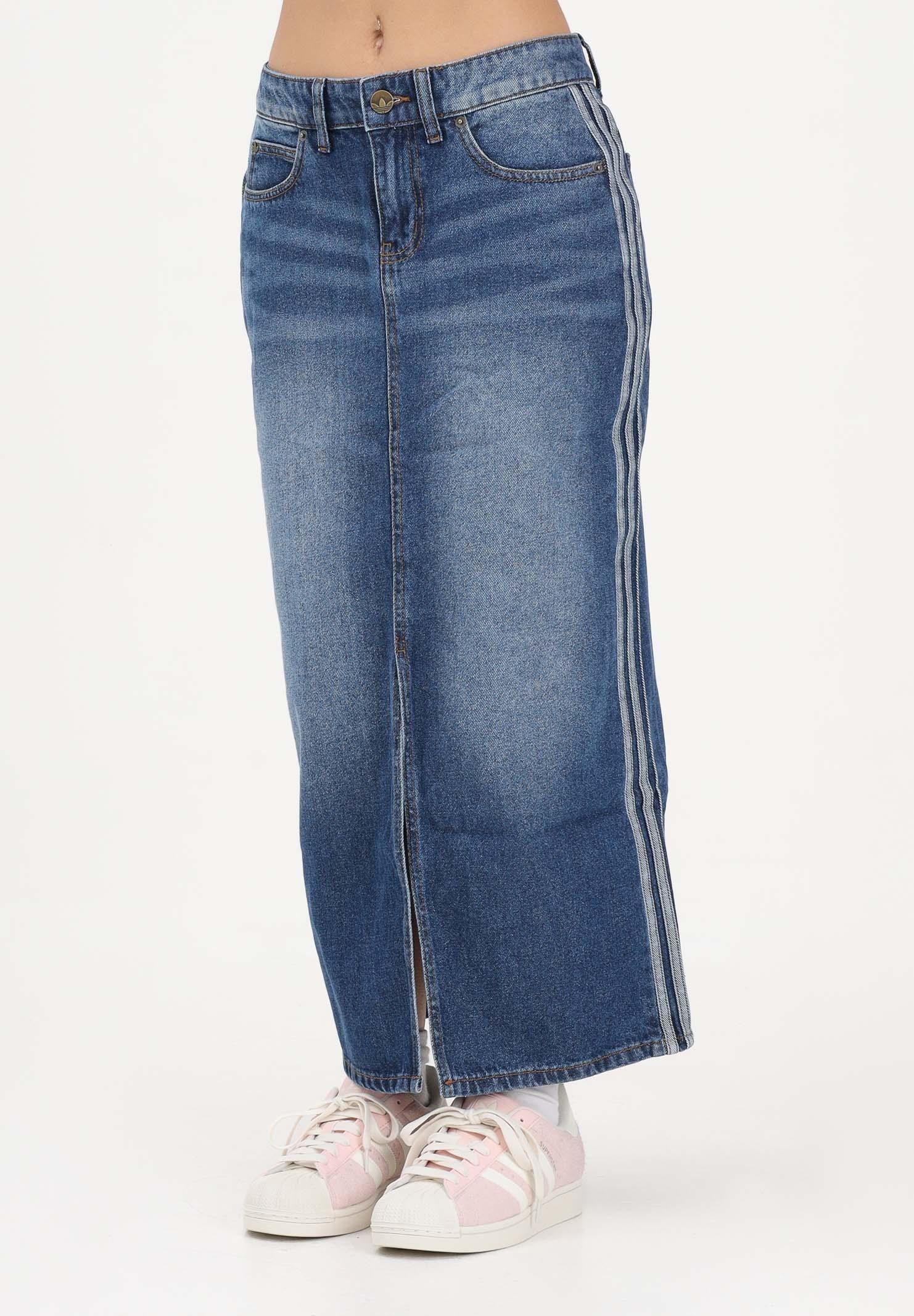 ADIDAS ORIGINALS Gonna midi 3 STRIPES in denim medio da donna KD2908 . ADIDAS ORIGINALS