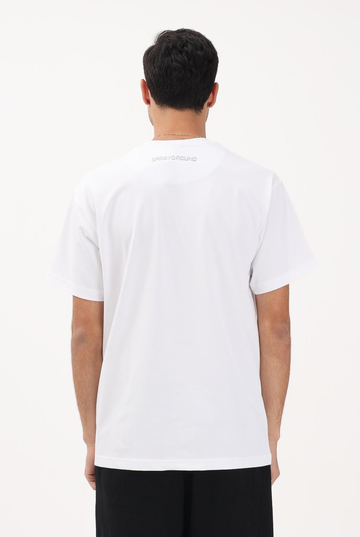 SPRAYGROUND T-shirt a manica corta bianca da uomo con logo Shark SP895WHT . SPRAYGROUND